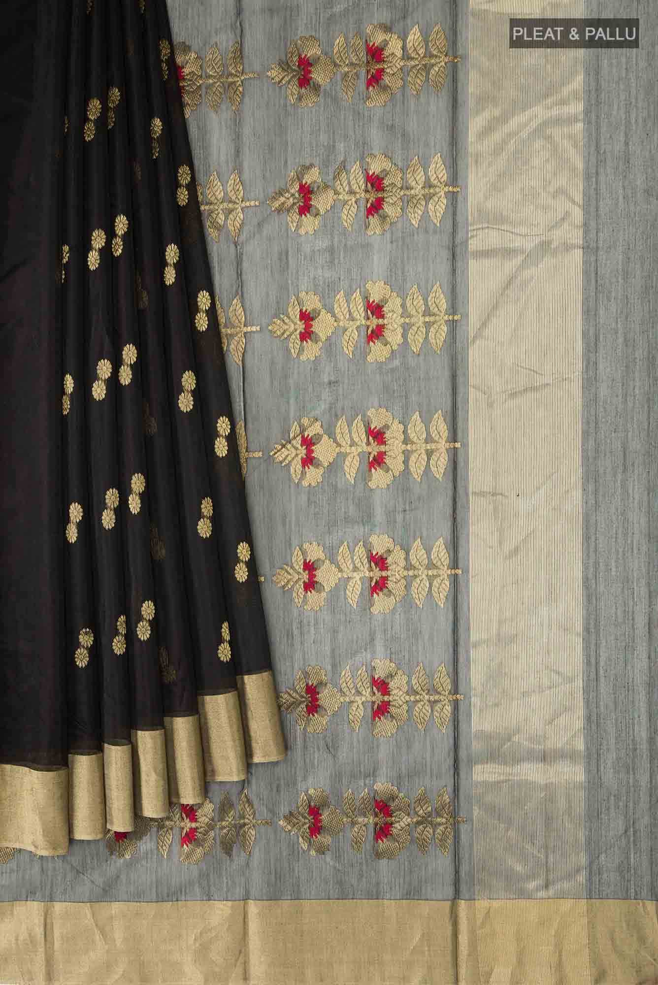 Black Chanderi Silk Cotton Saree
