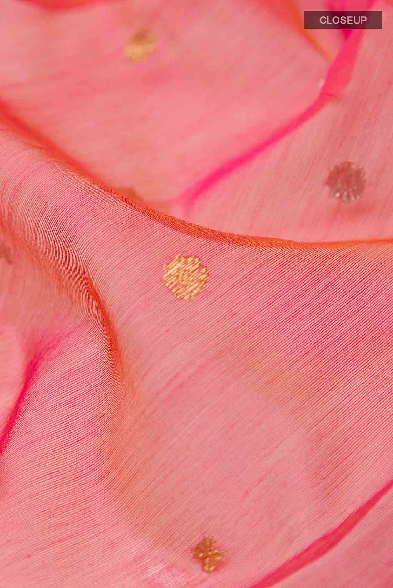 Pinkish Yellow Blended Chanderi Silk Cotton Saree