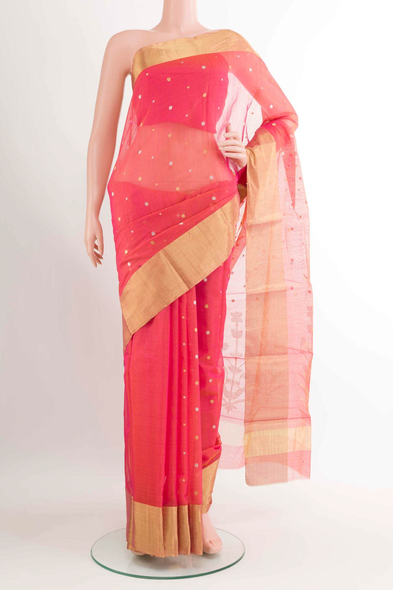Pinkish Yellow Blended Chanderi Silk Cotton Saree