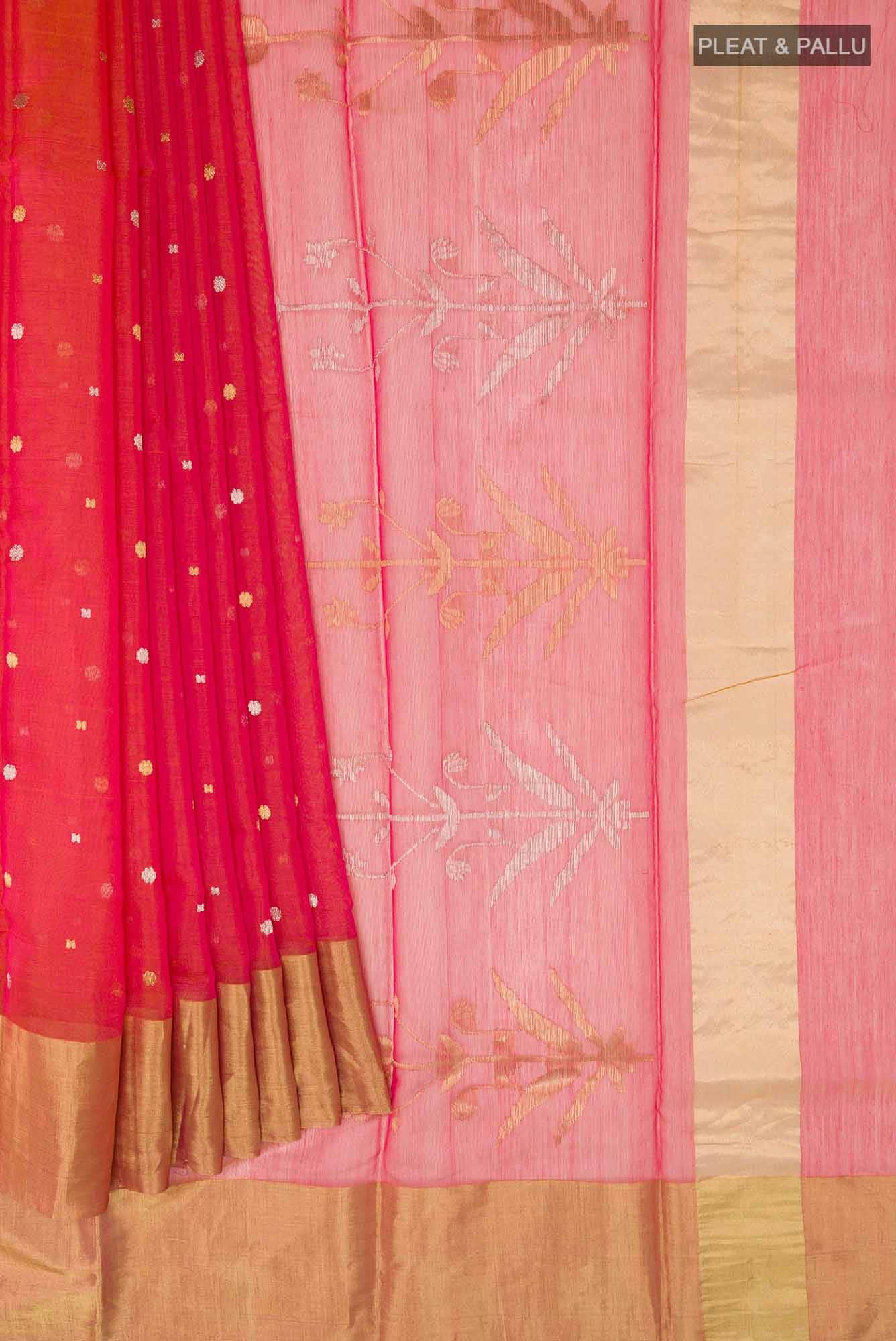 Pinkish Yellow Blended Chanderi Silk Cotton Saree
