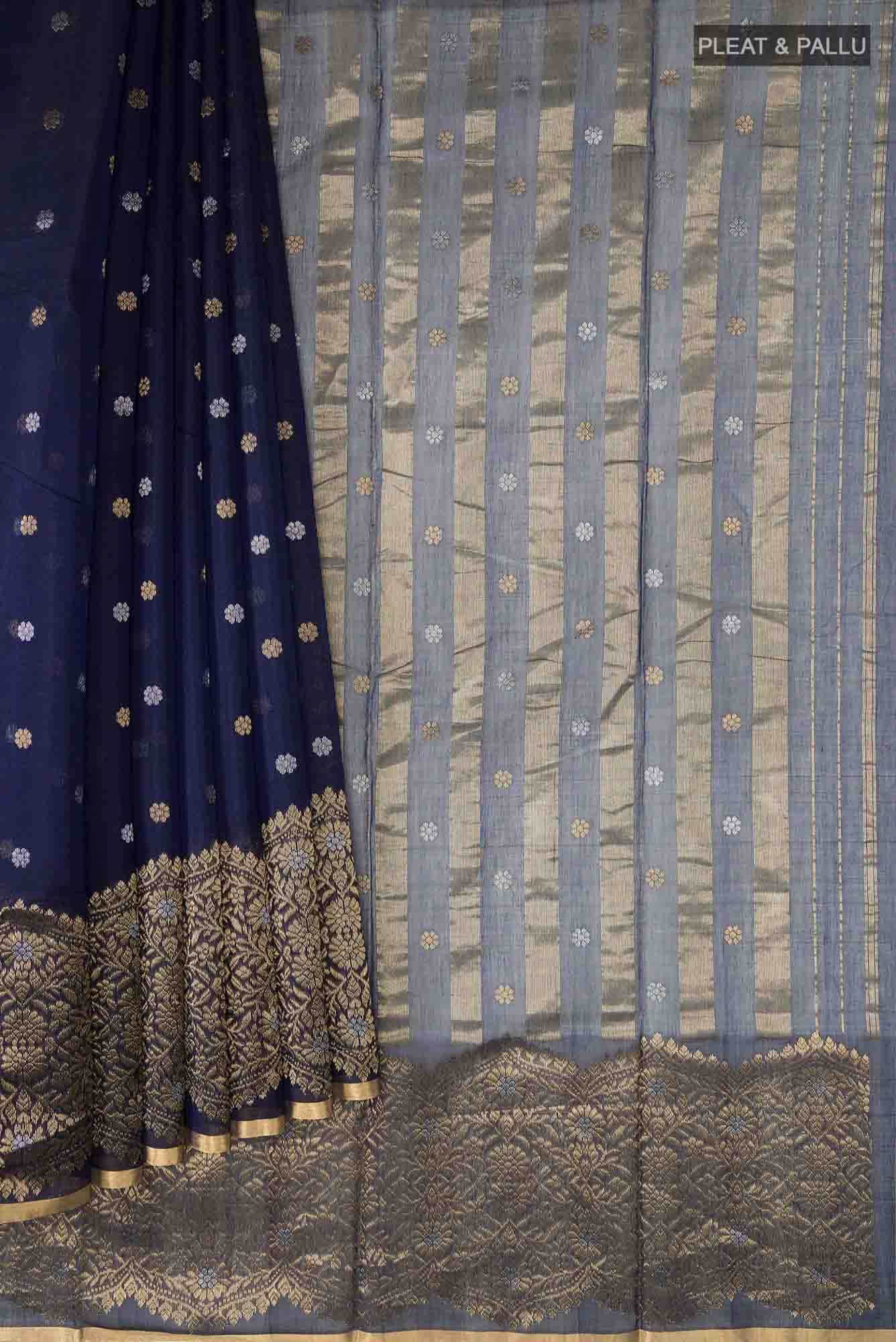 Navy Blue Chanderi Silk Cotton Saree
