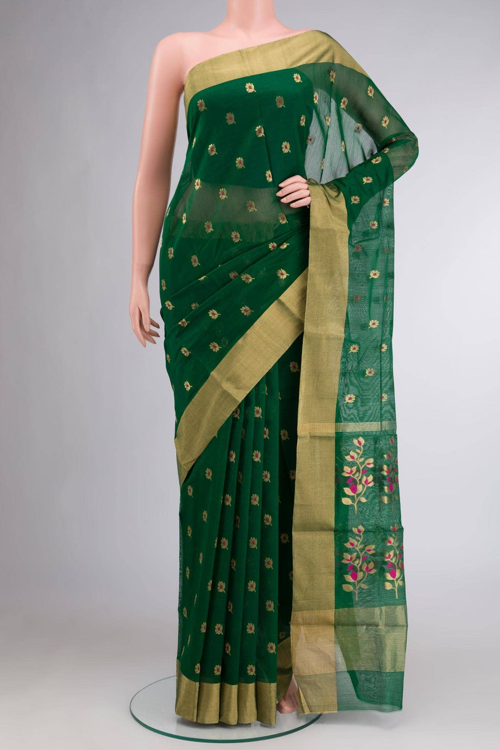 Green Chanderi Silk Cotton Saree