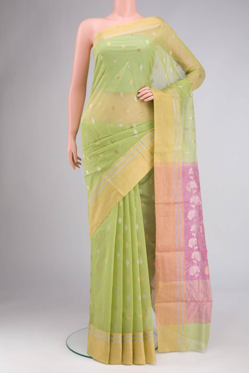 Green Chanderi Silk Cotton Saree