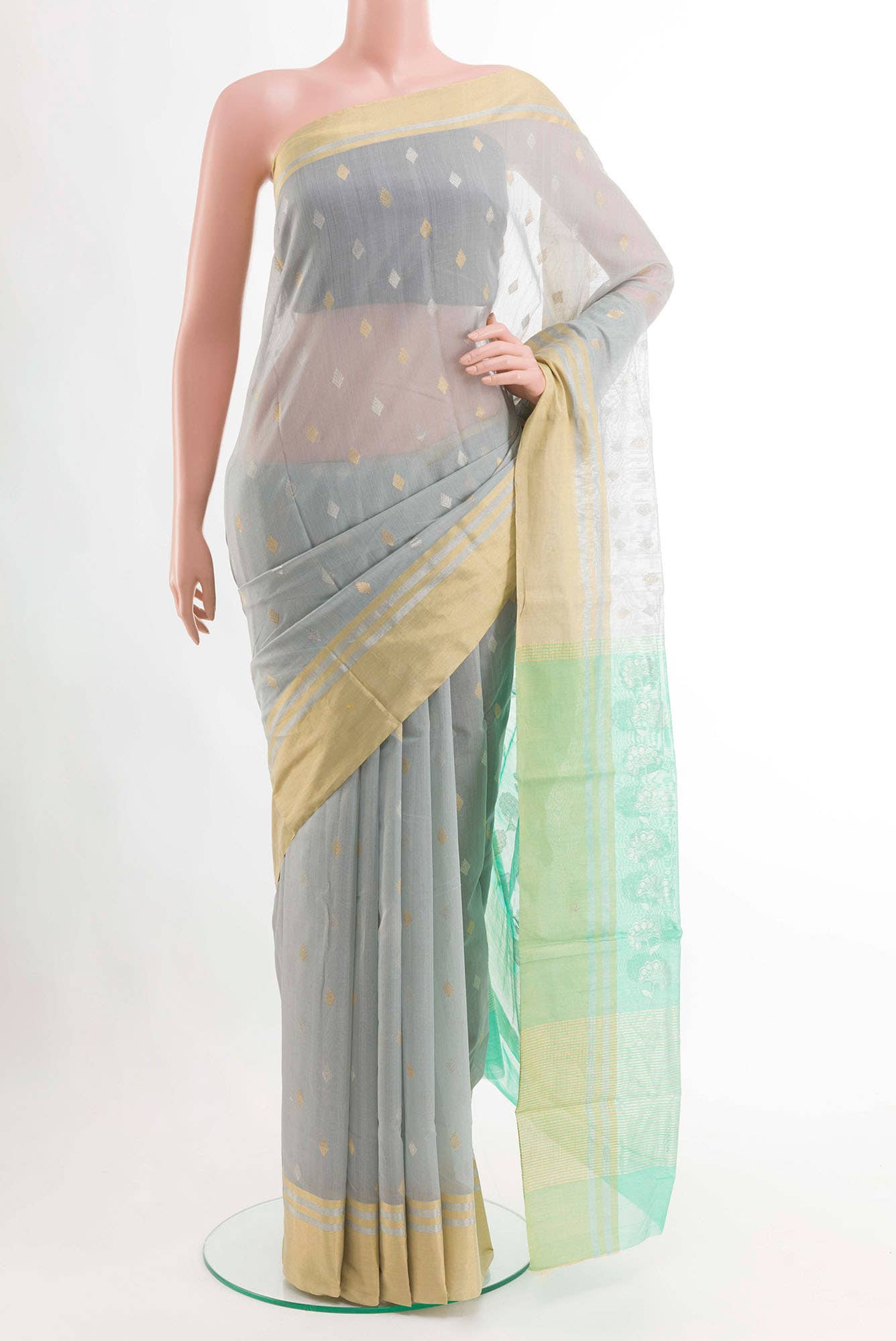 Grey Blended Chanderi Silk Cotton Saree