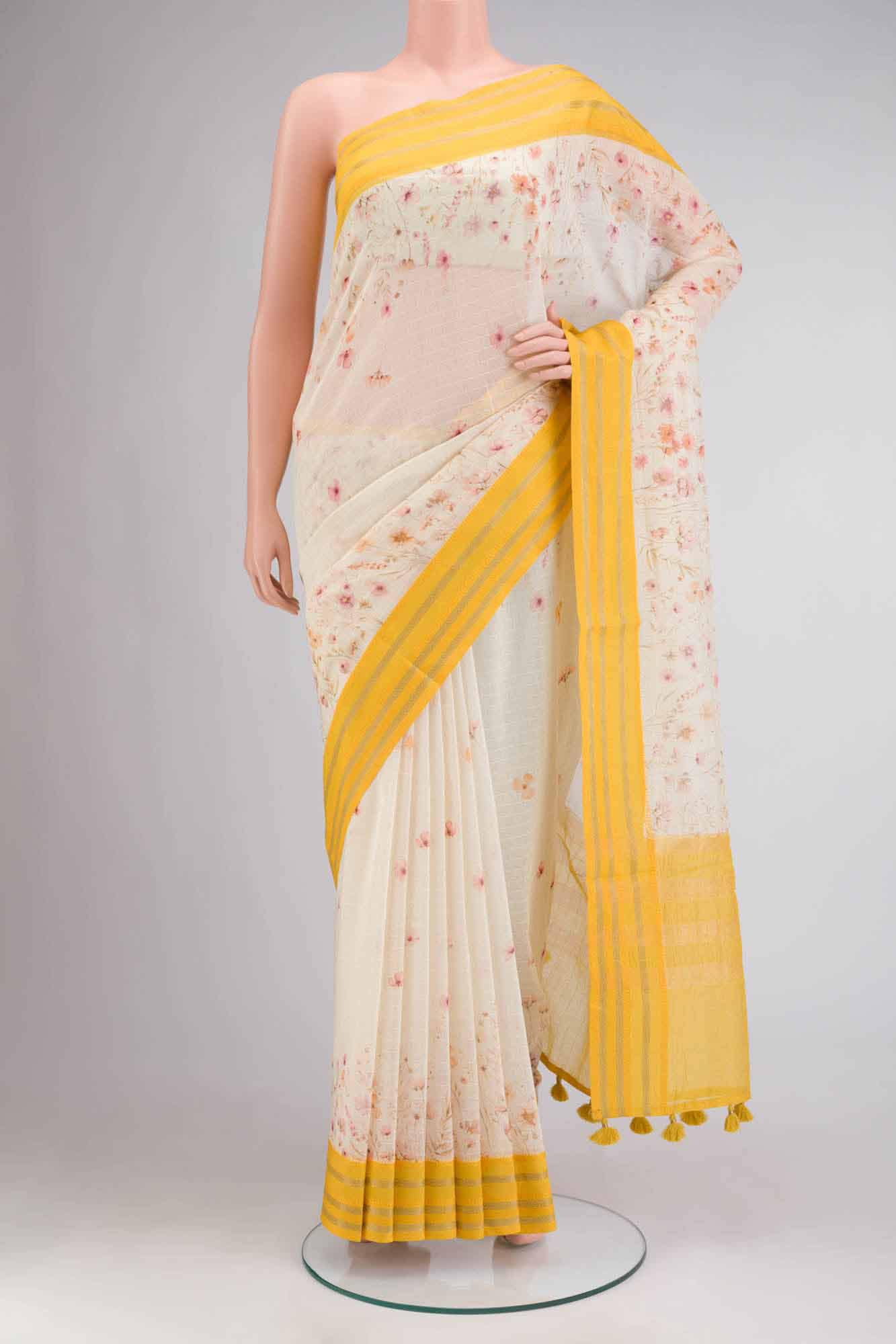 Cream Silk Cotton Saree