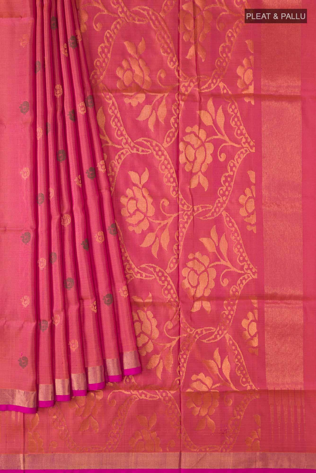 Pink with Orange Dual Tone Uppada Silk Saree
