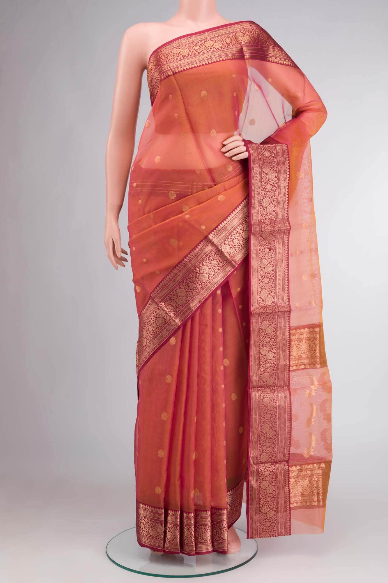 Orange Chanderi Silk Cotton Saree
