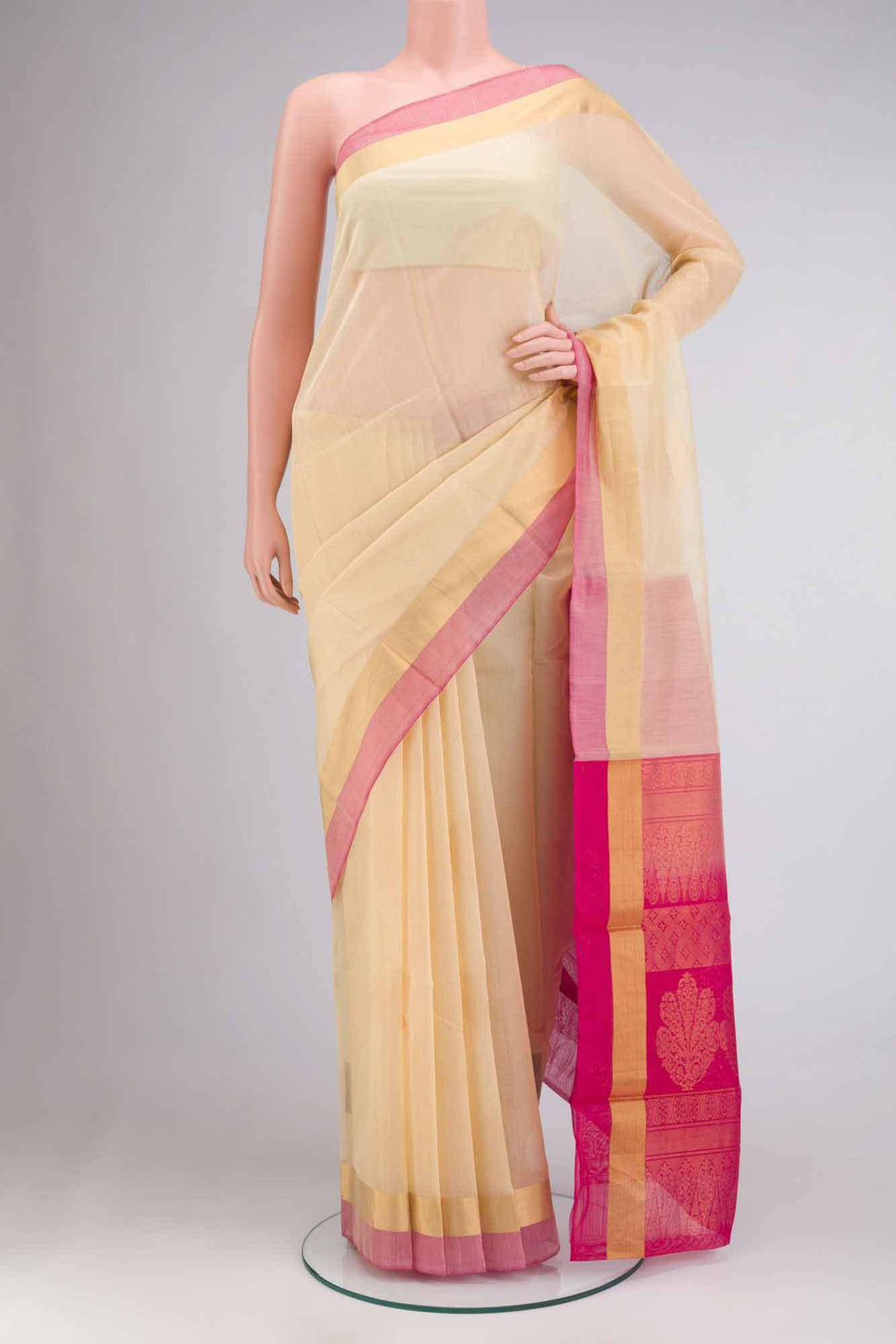 Beige Silk Cotton Saree