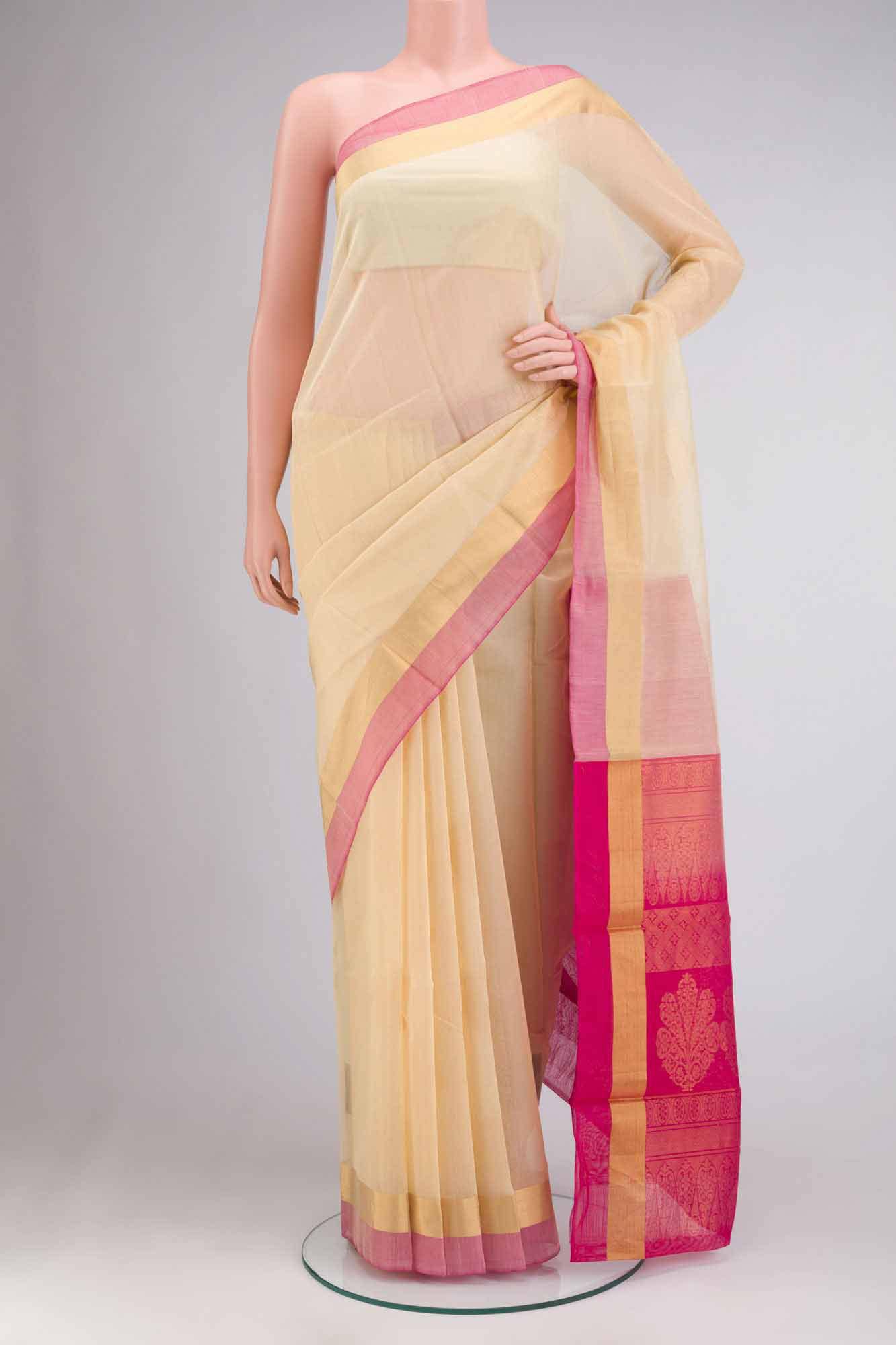 Beige Silk Cotton Saree