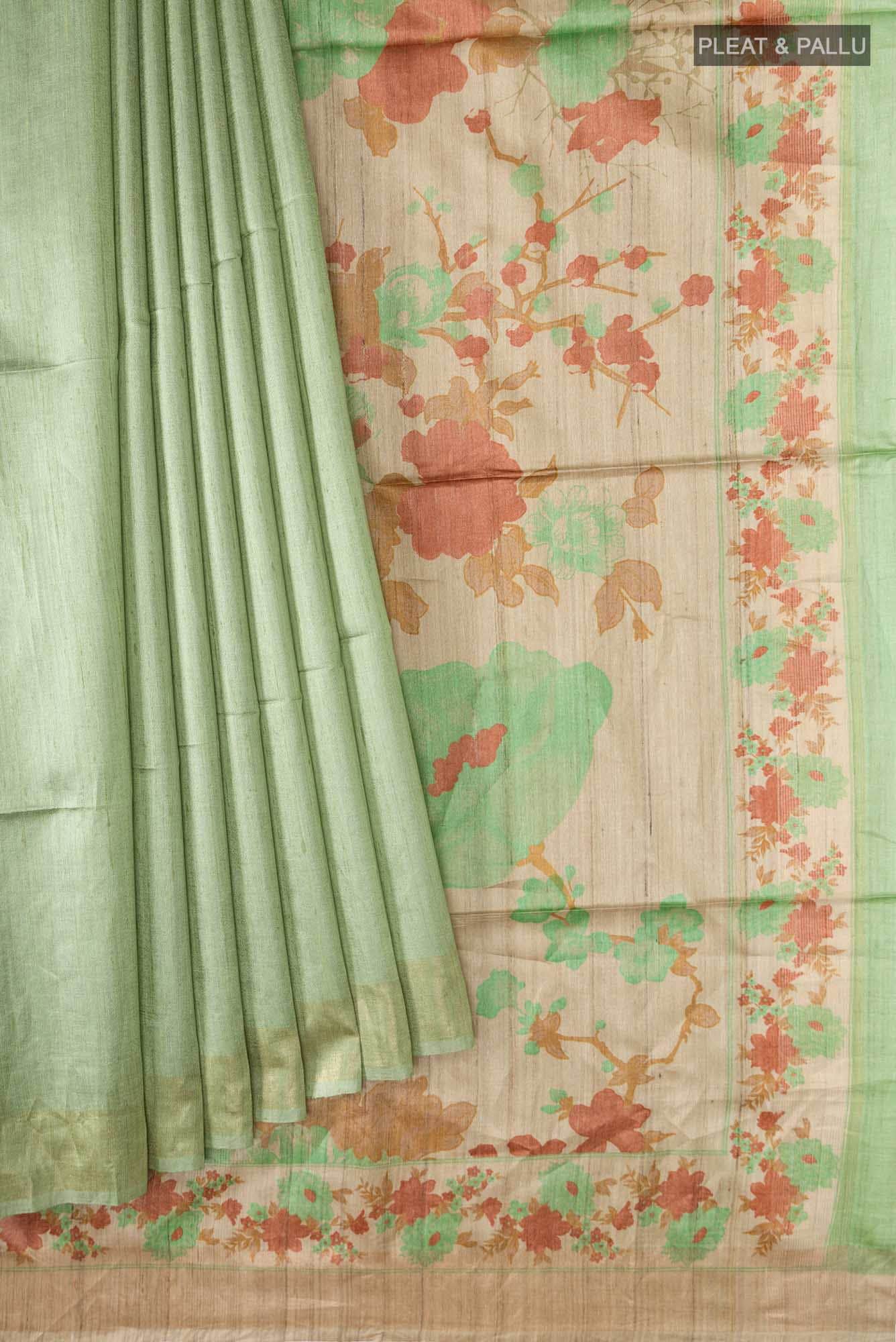 Green Bhagalpuri Tussar Silk Saree