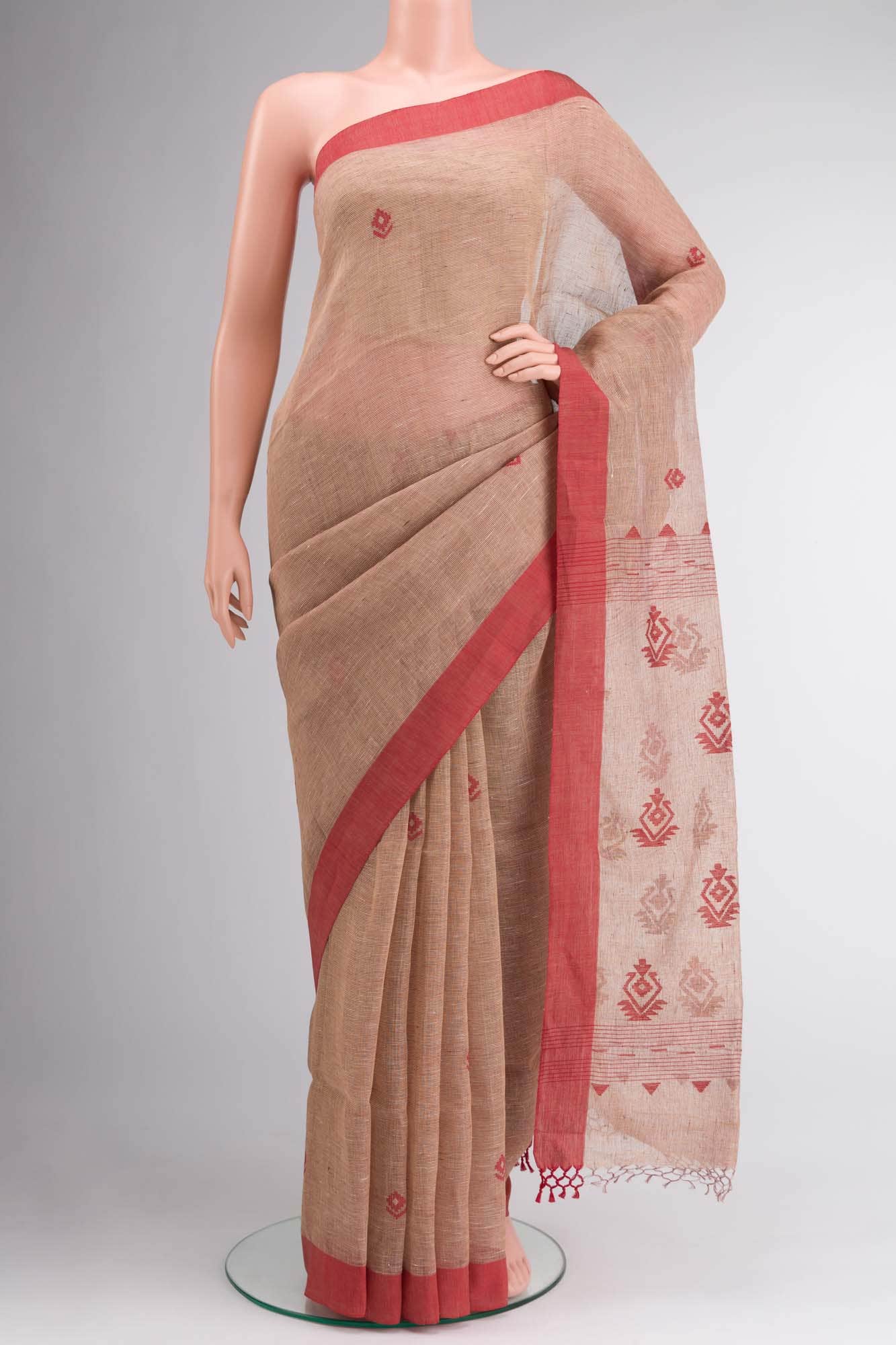 Beige Linen Saree