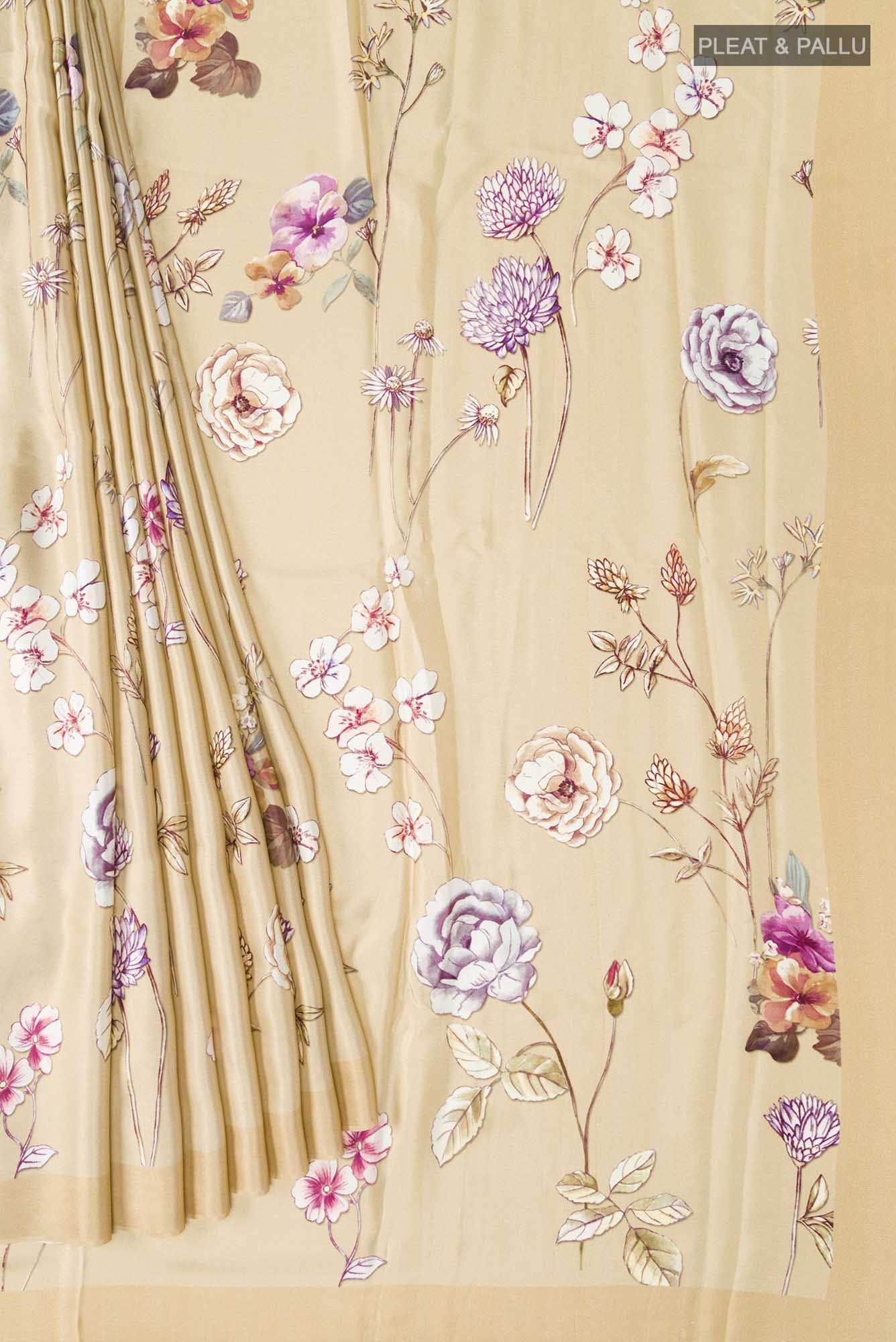 Beige Satin Silk Saree