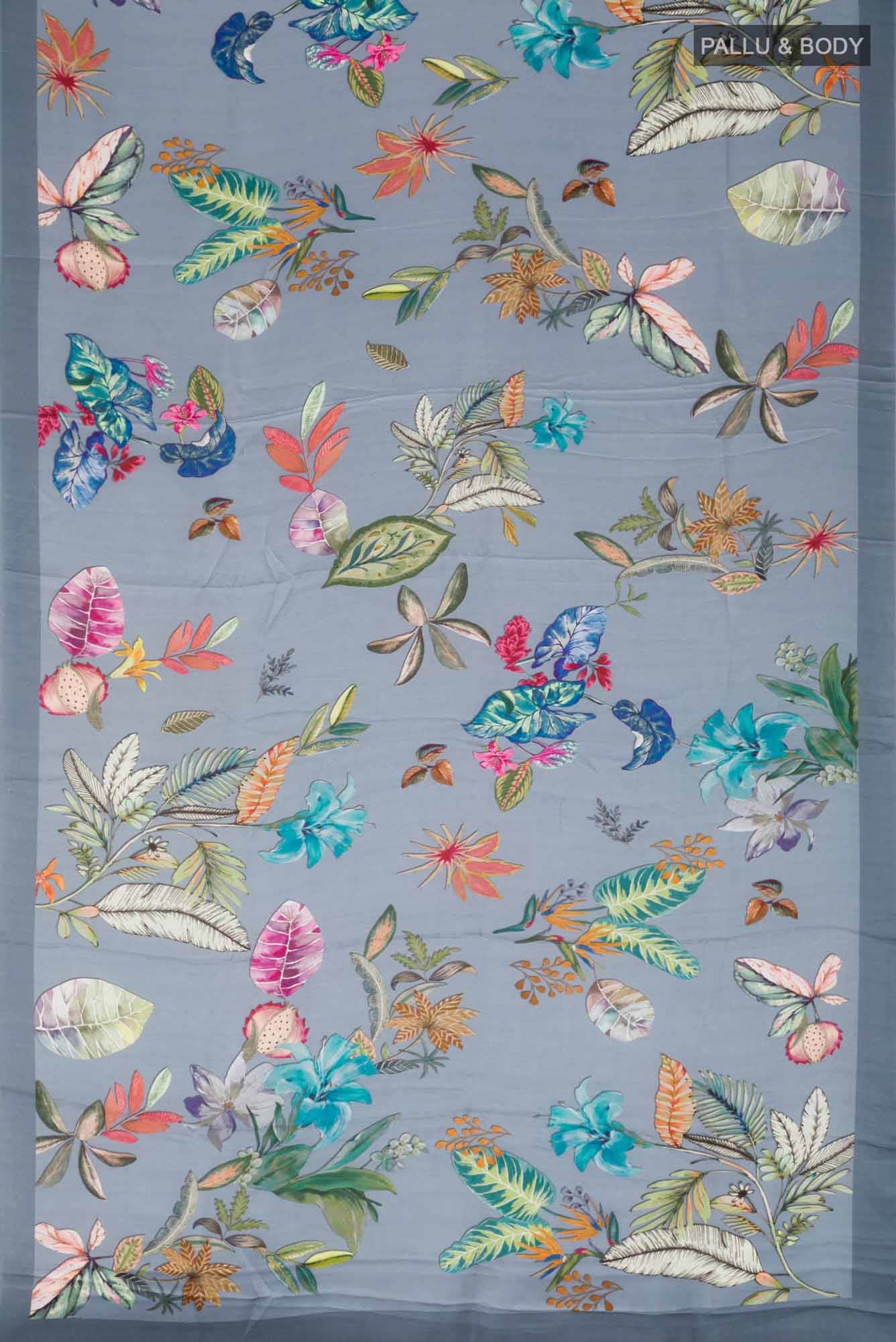 Blue Grey Satin Silk Saree