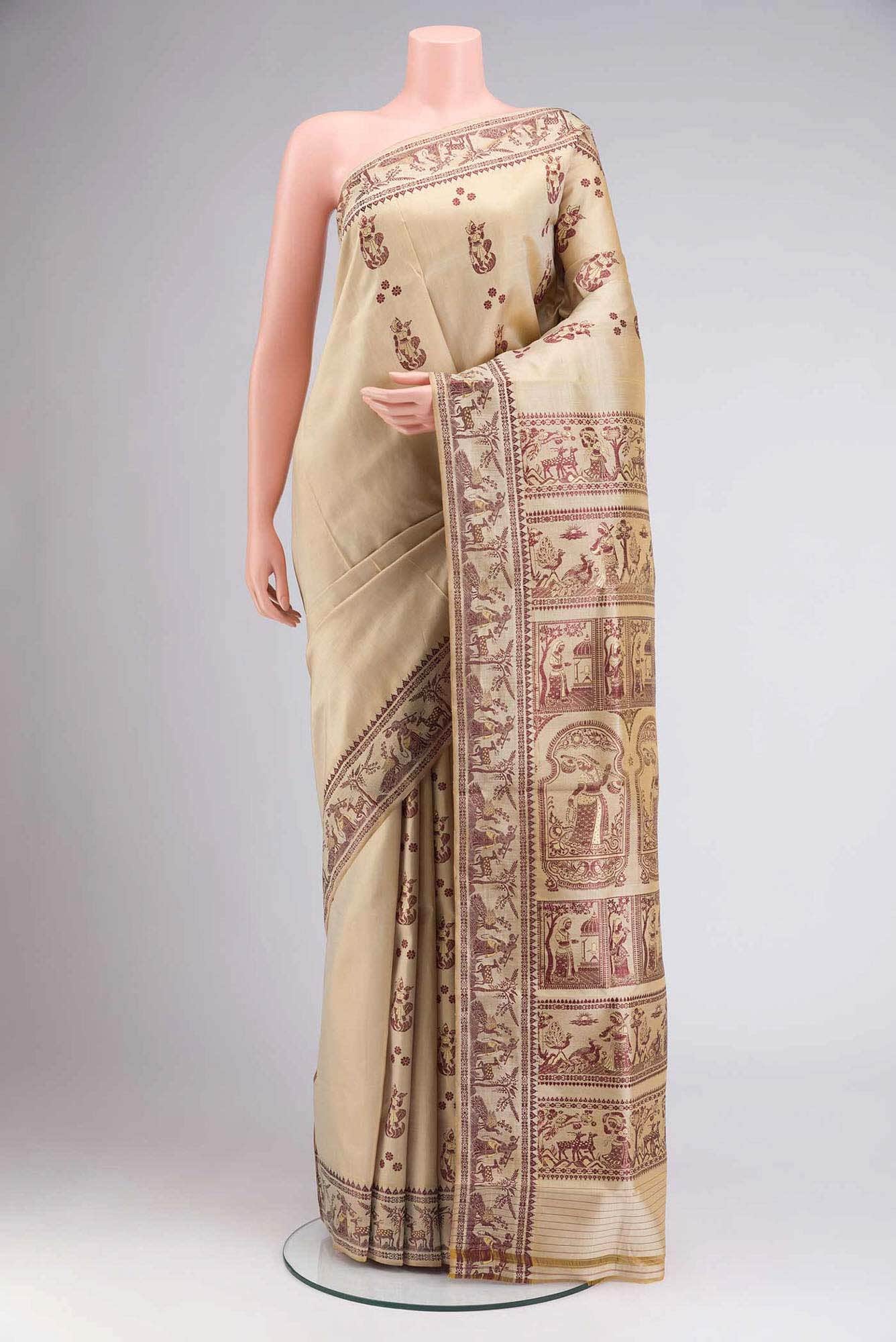 Beige Baluchari Silk Saree