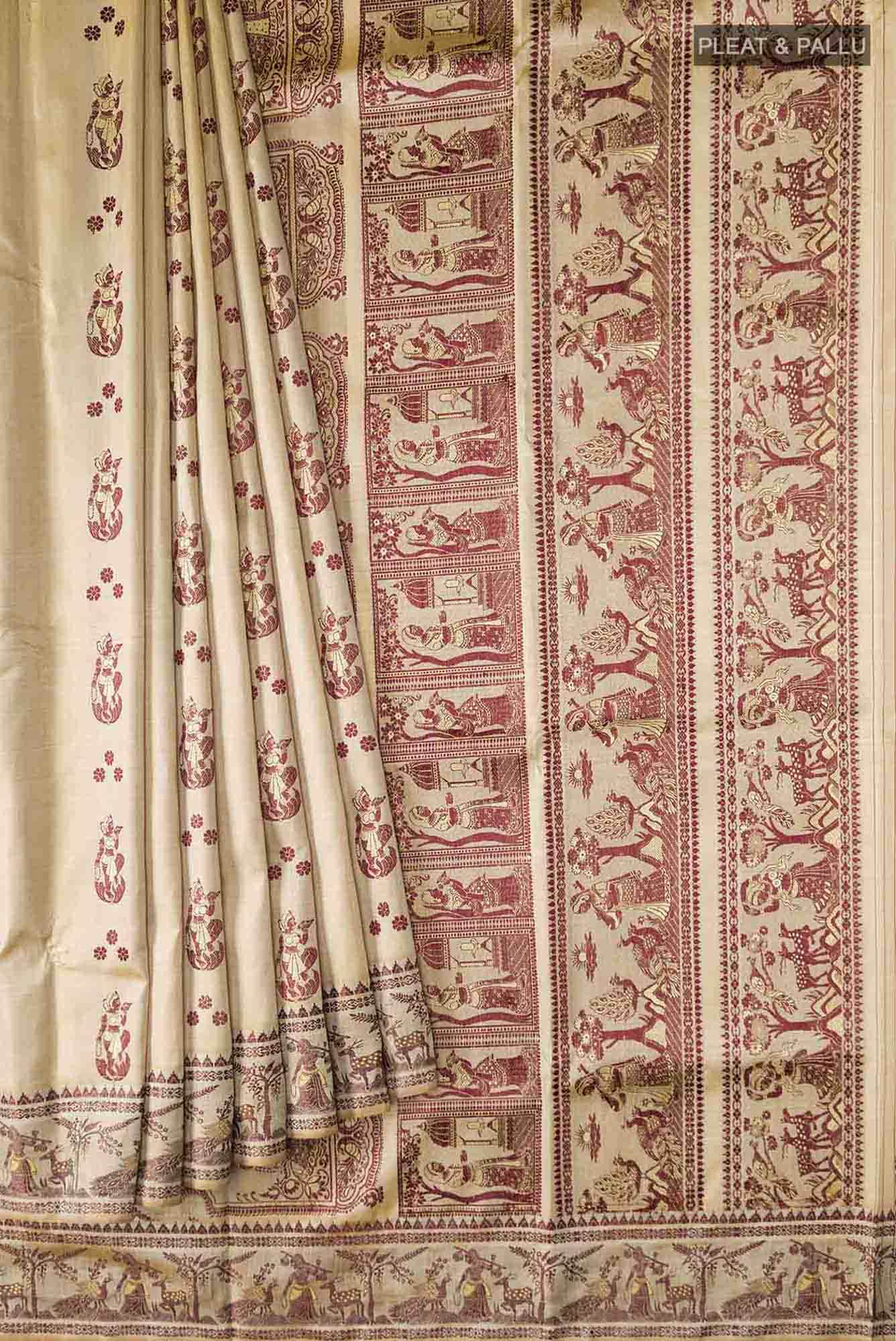 Beige Baluchari Silk Saree