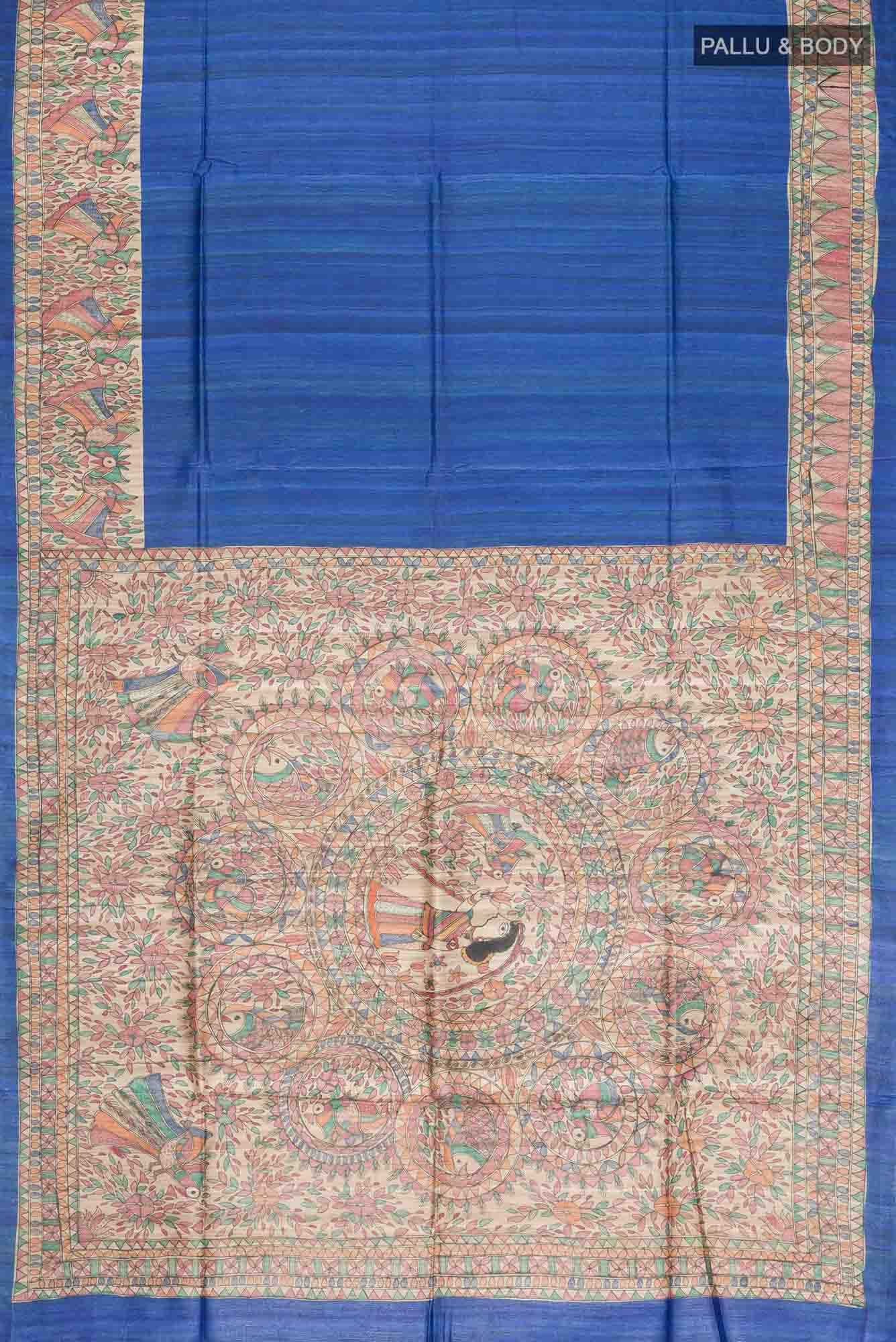 Blue Bhagalpuri Tussar Silk Saree