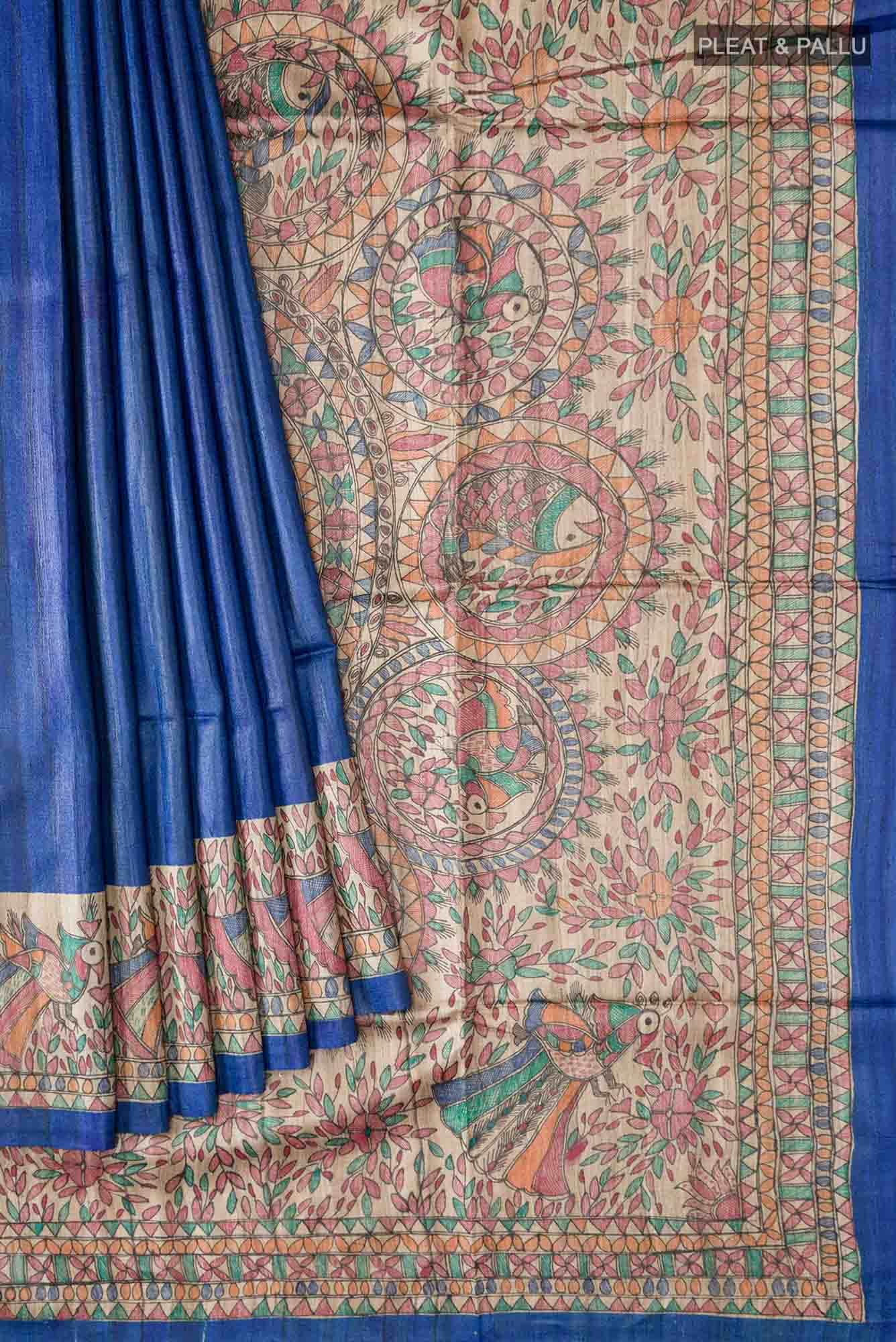 Blue Bhagalpuri Tussar Silk Saree