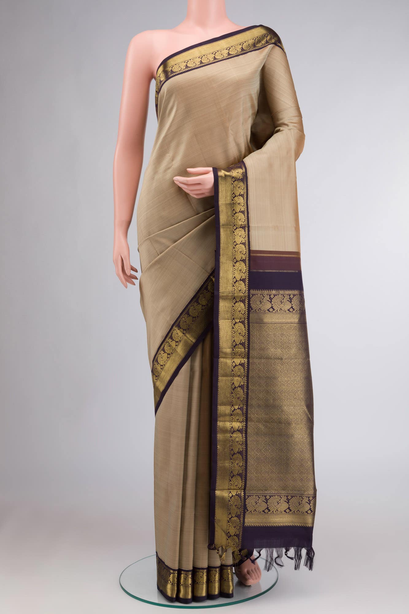Beige Kanchipuram Silk Saree