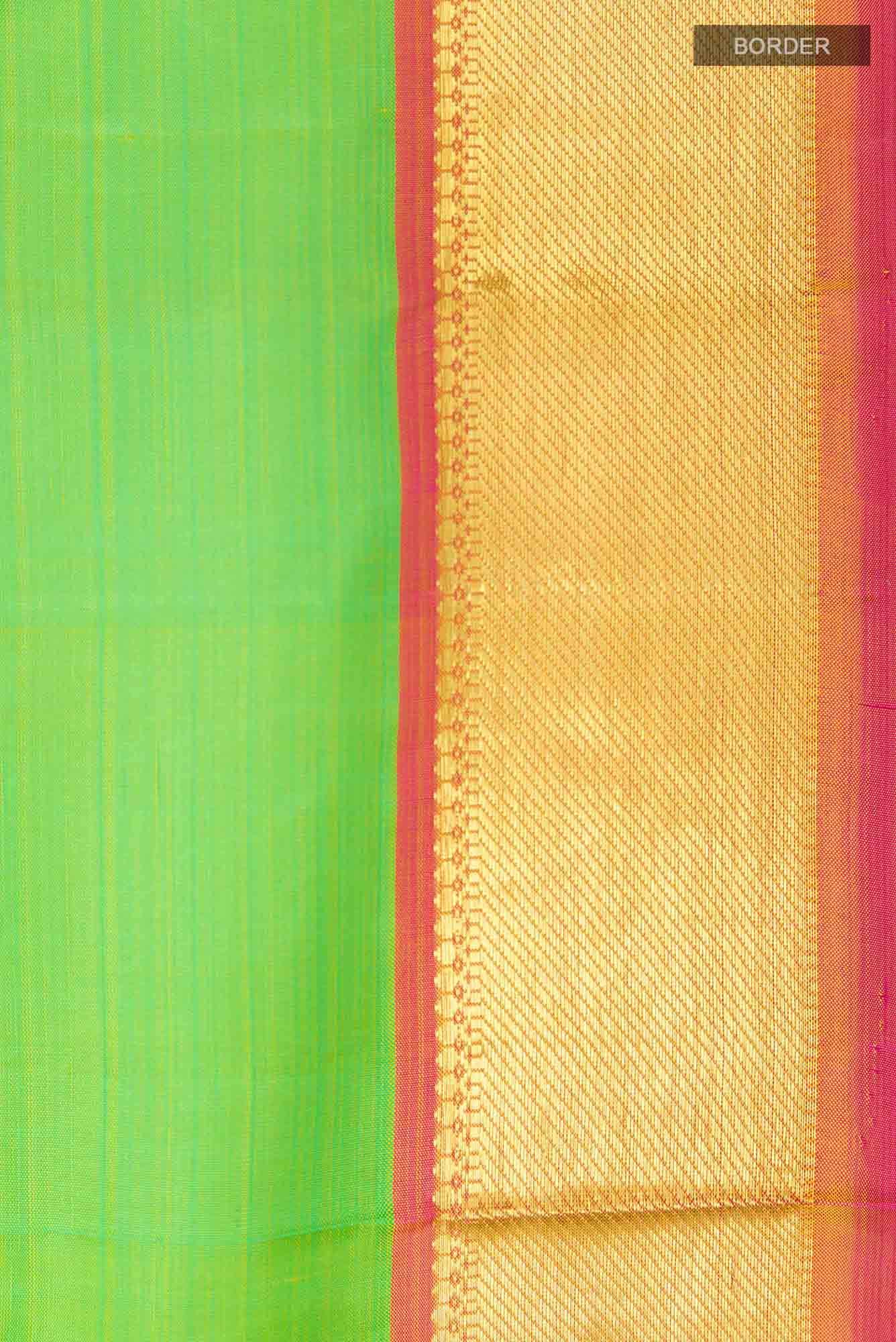 Pure Silk Pure Zari Parrot Green Kanchipuram Saree
