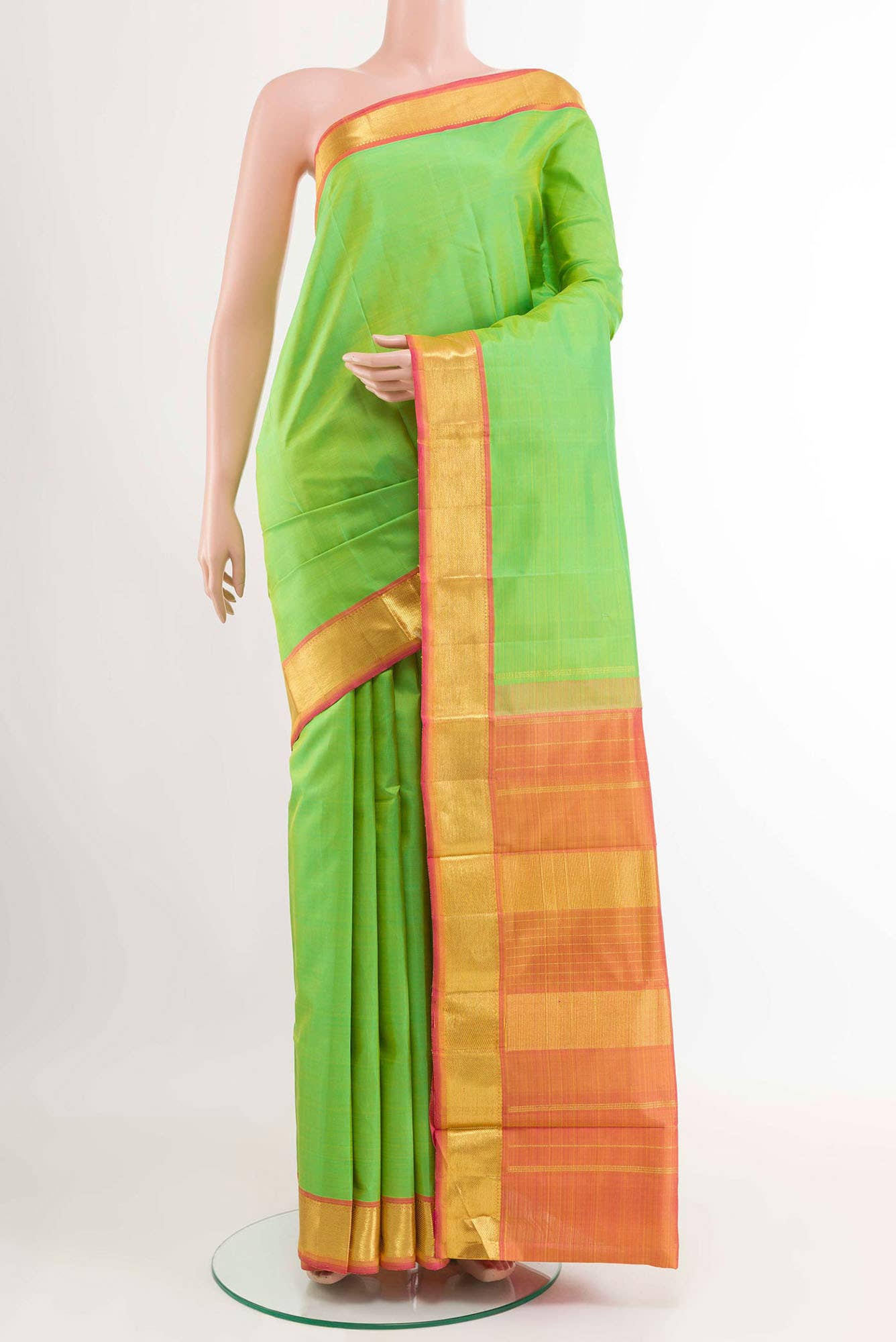 Pure Silk Pure Zari Parrot Green Kanchipuram Saree