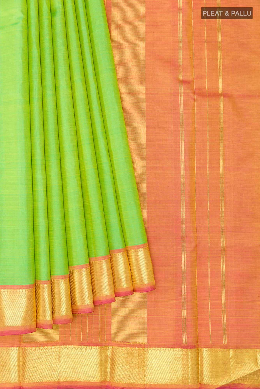 Pure Silk Pure Zari Parrot Green Kanchipuram Saree