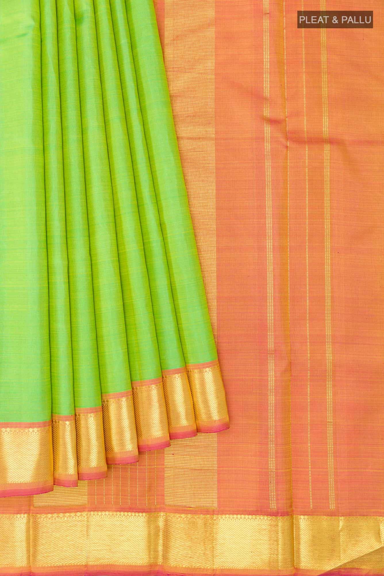 Pure Silk Pure Zari Parrot Green Kanchipuram Saree