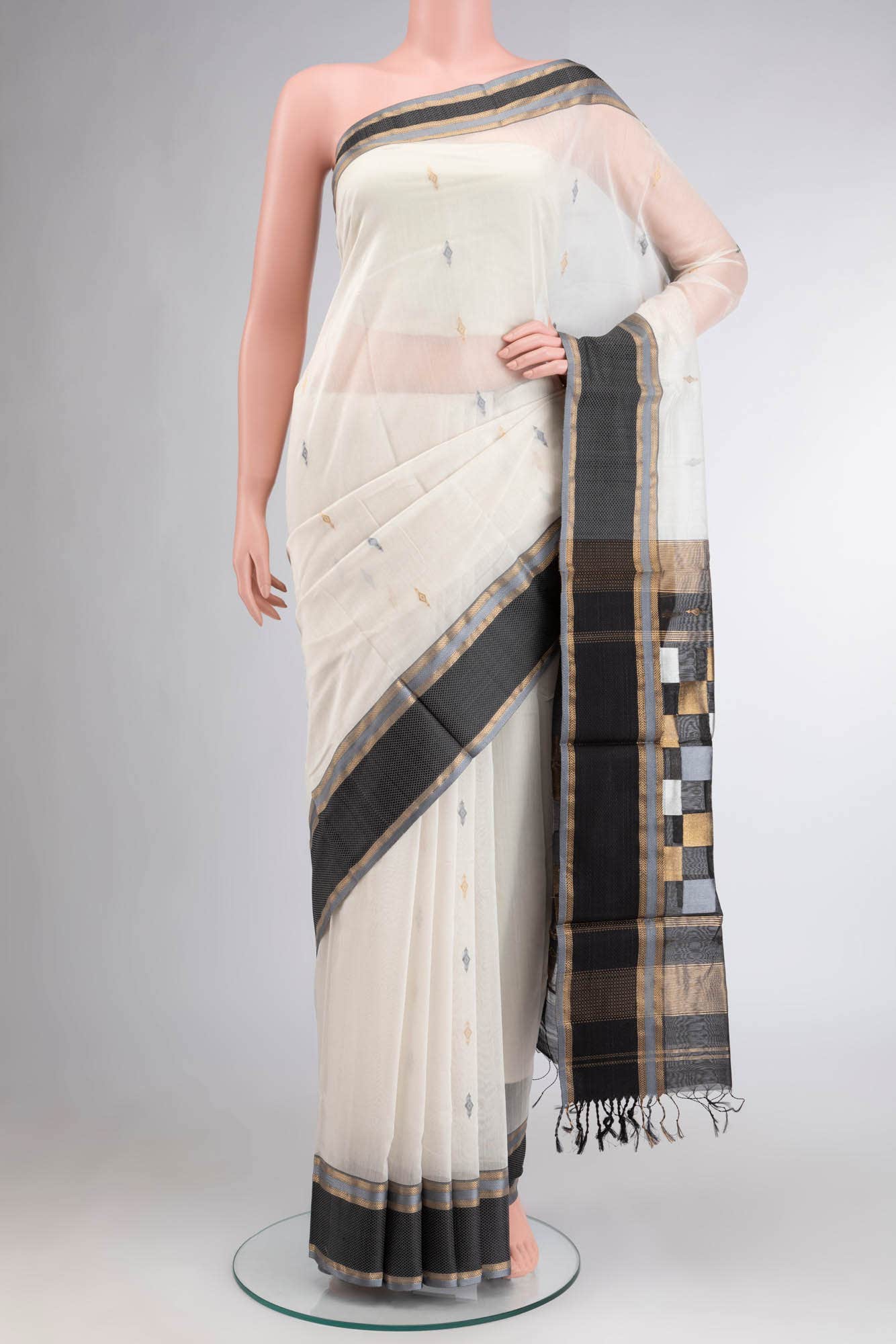 White Chanderi Silk Cotton Saree