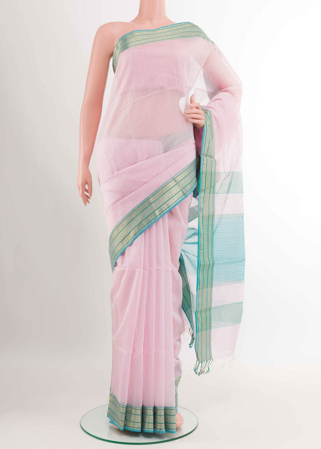 Rose pink Blended Maheshwari Silk Cotton Saree