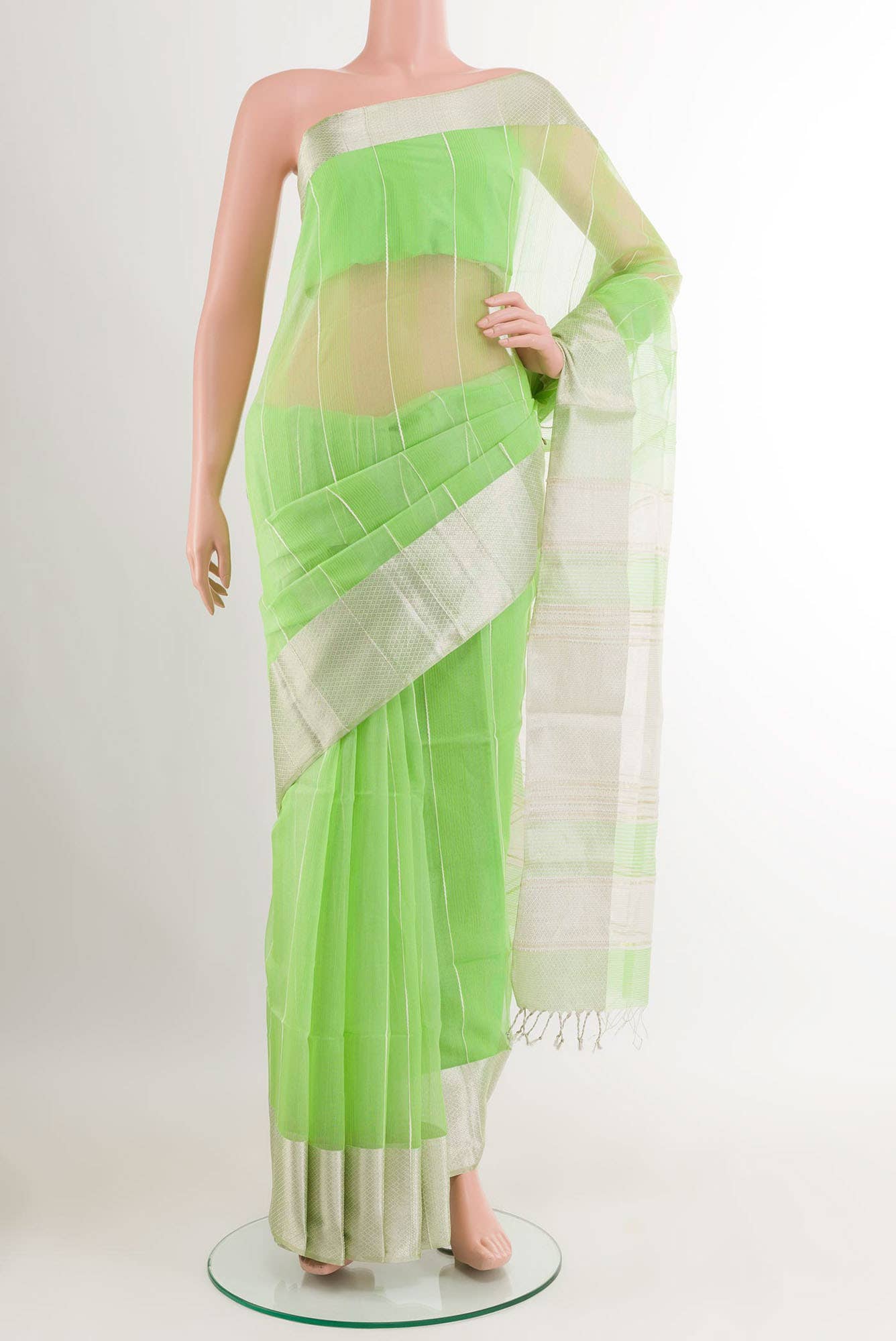 Green Blended Maheshwari Silk Cotton Saree