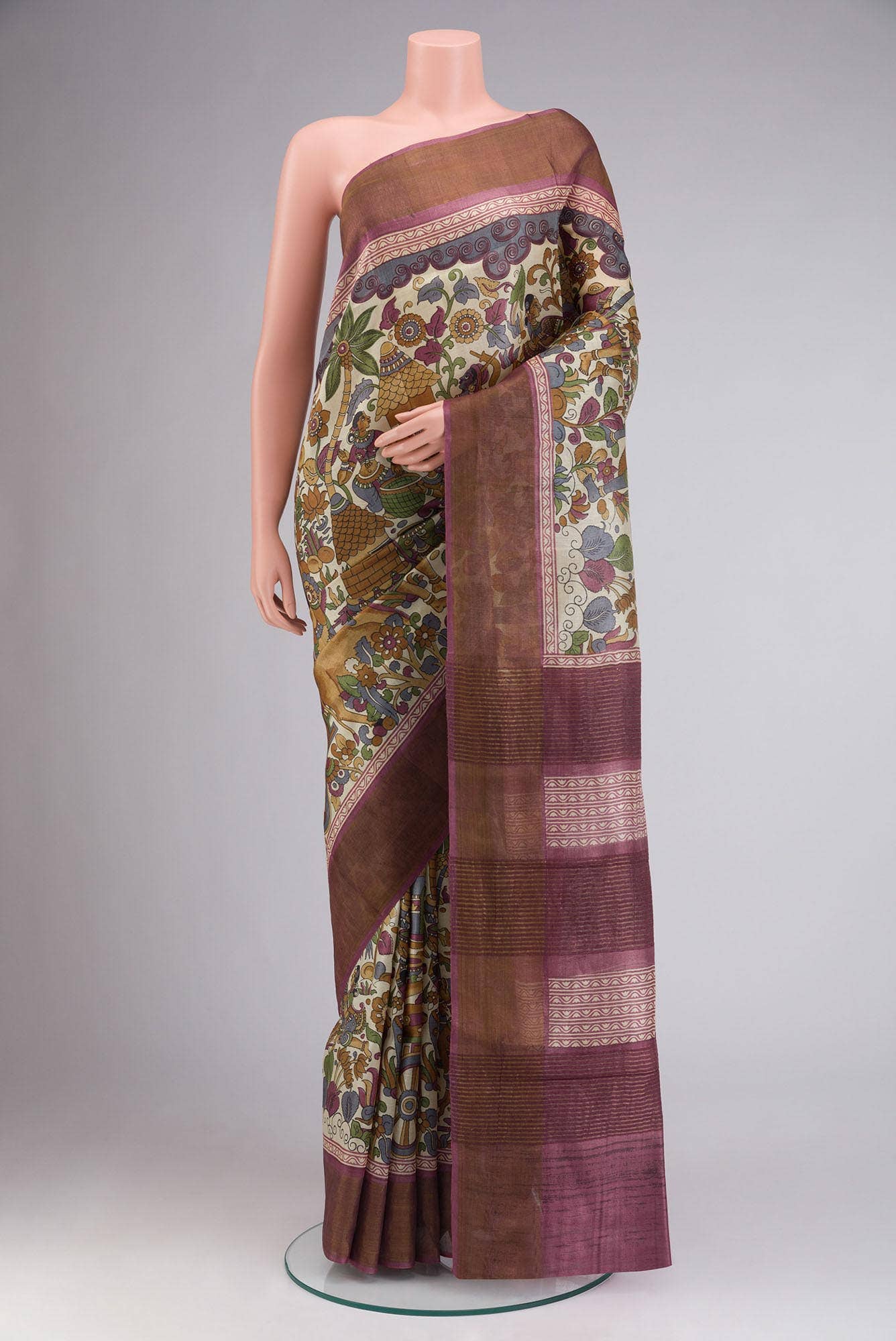 Beige Tussar Silk Saree