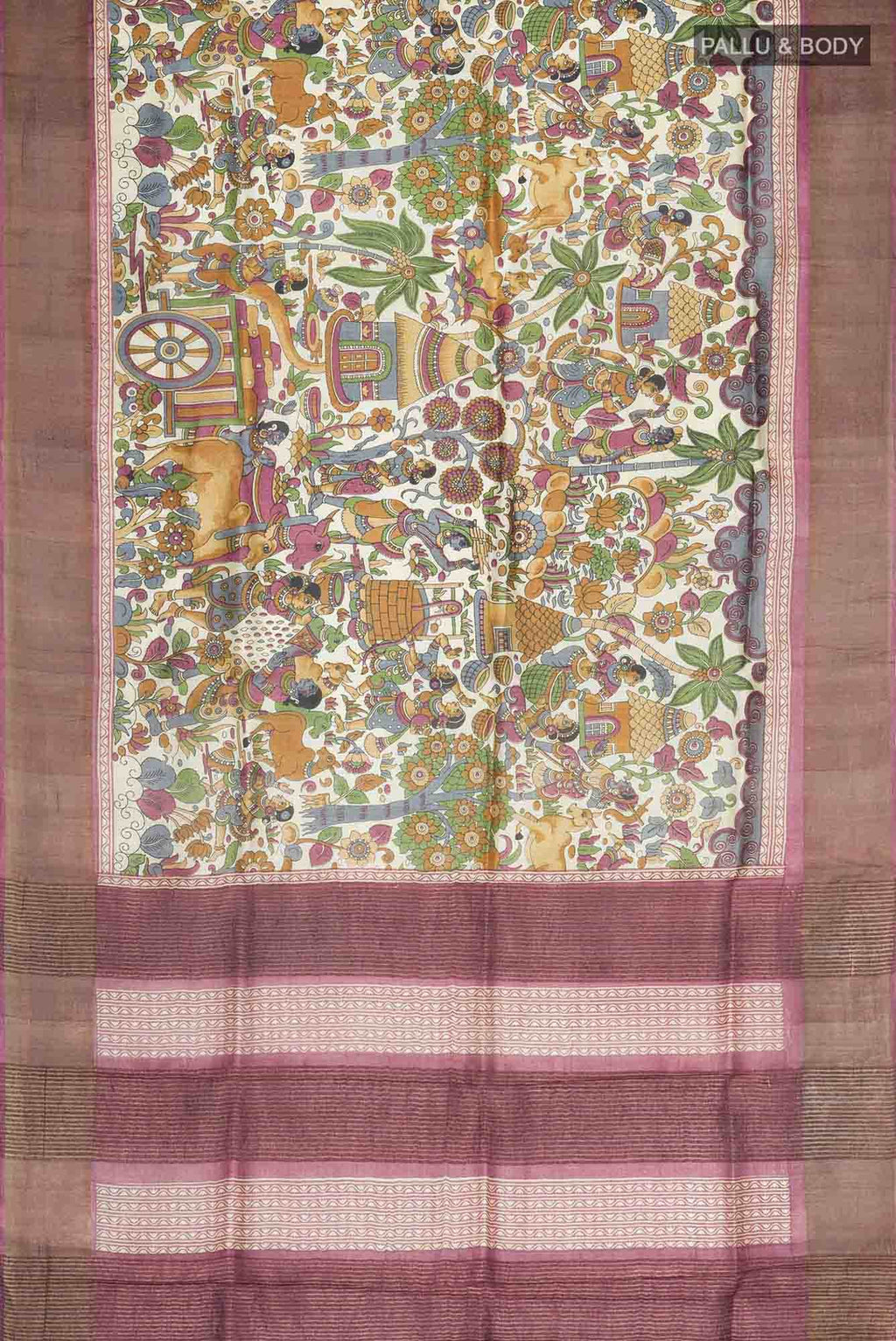 Beige Tussar Silk Saree
