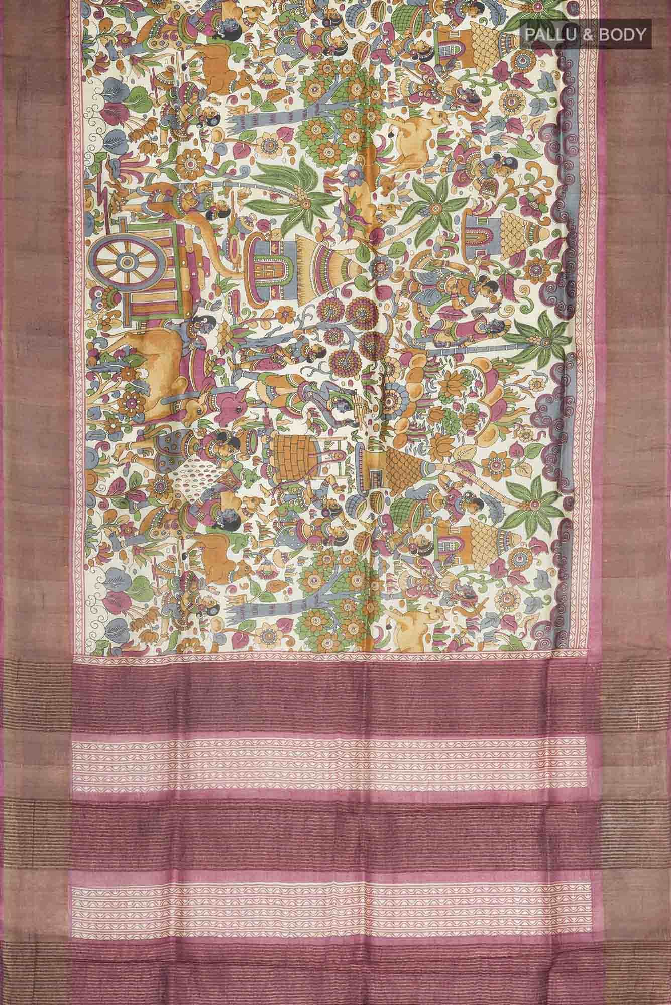 Beige Tussar Silk Saree
