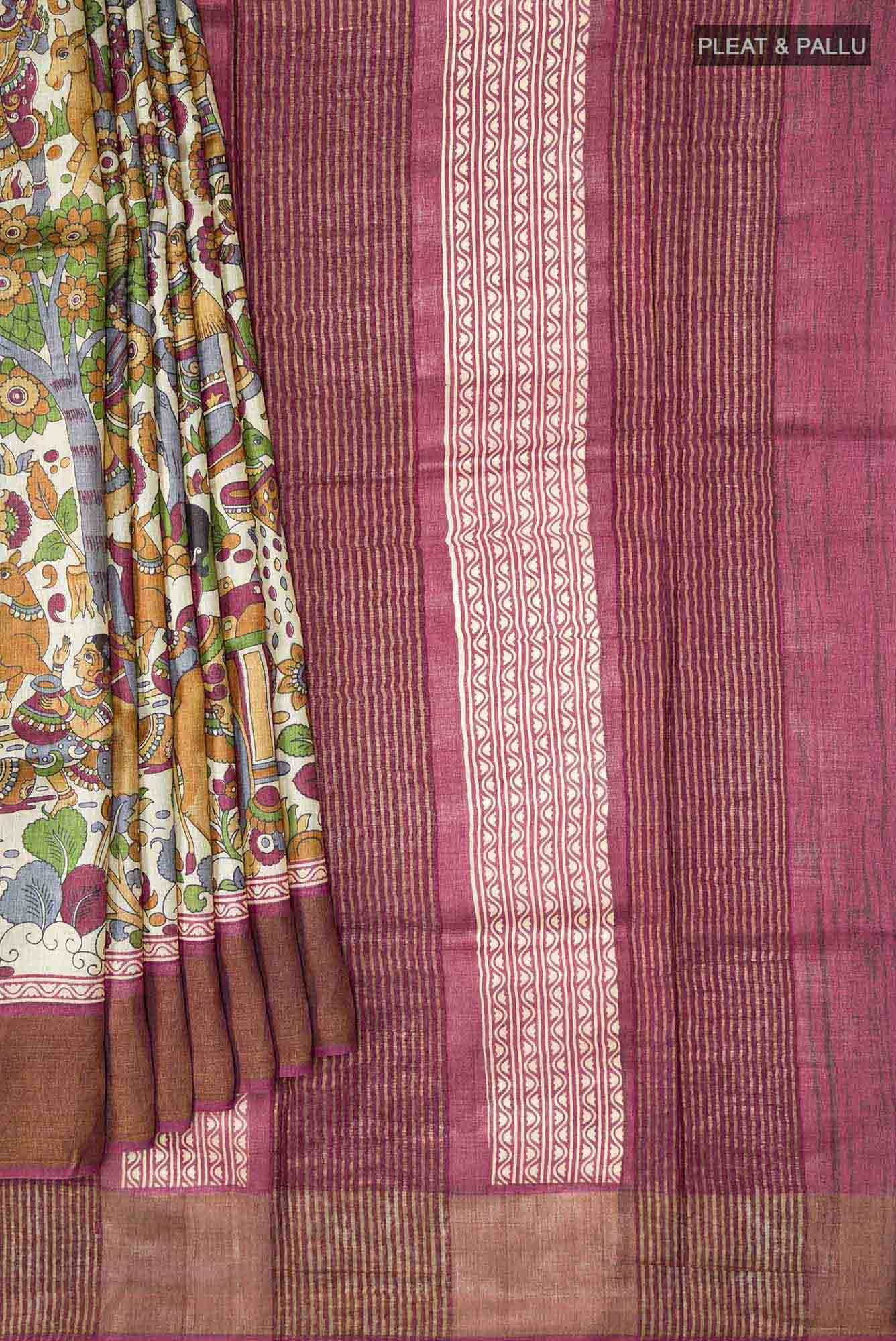 Beige Tussar Silk Saree