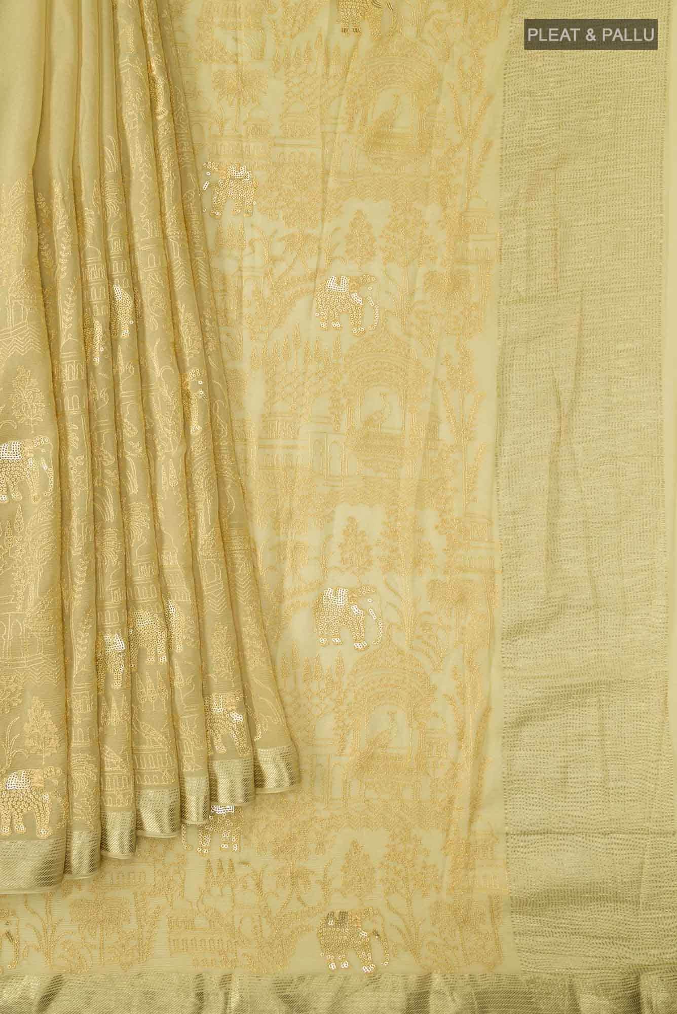 Beige Mysore Chiffon Saree
