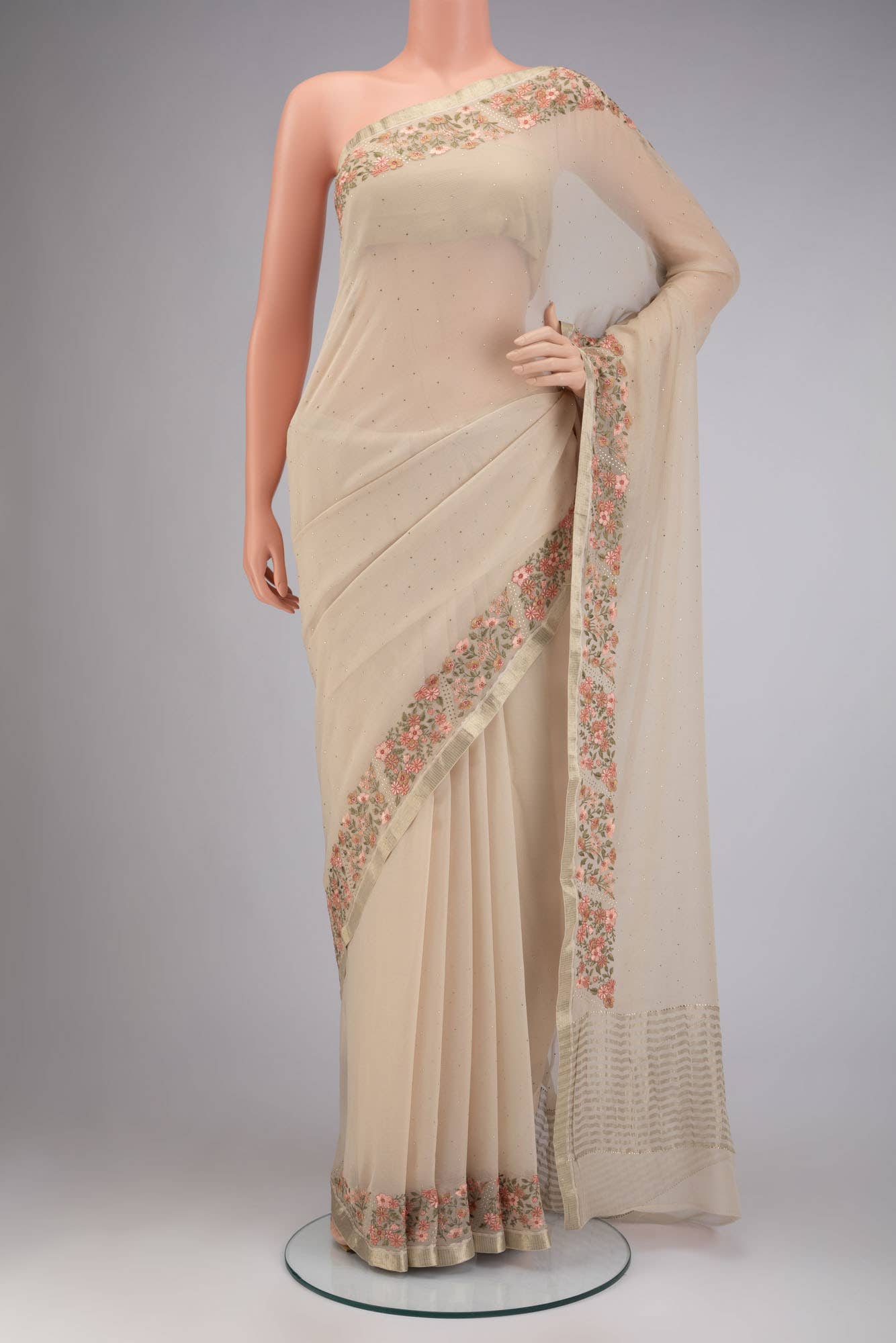 Beige Mysore Chiffon Saree
