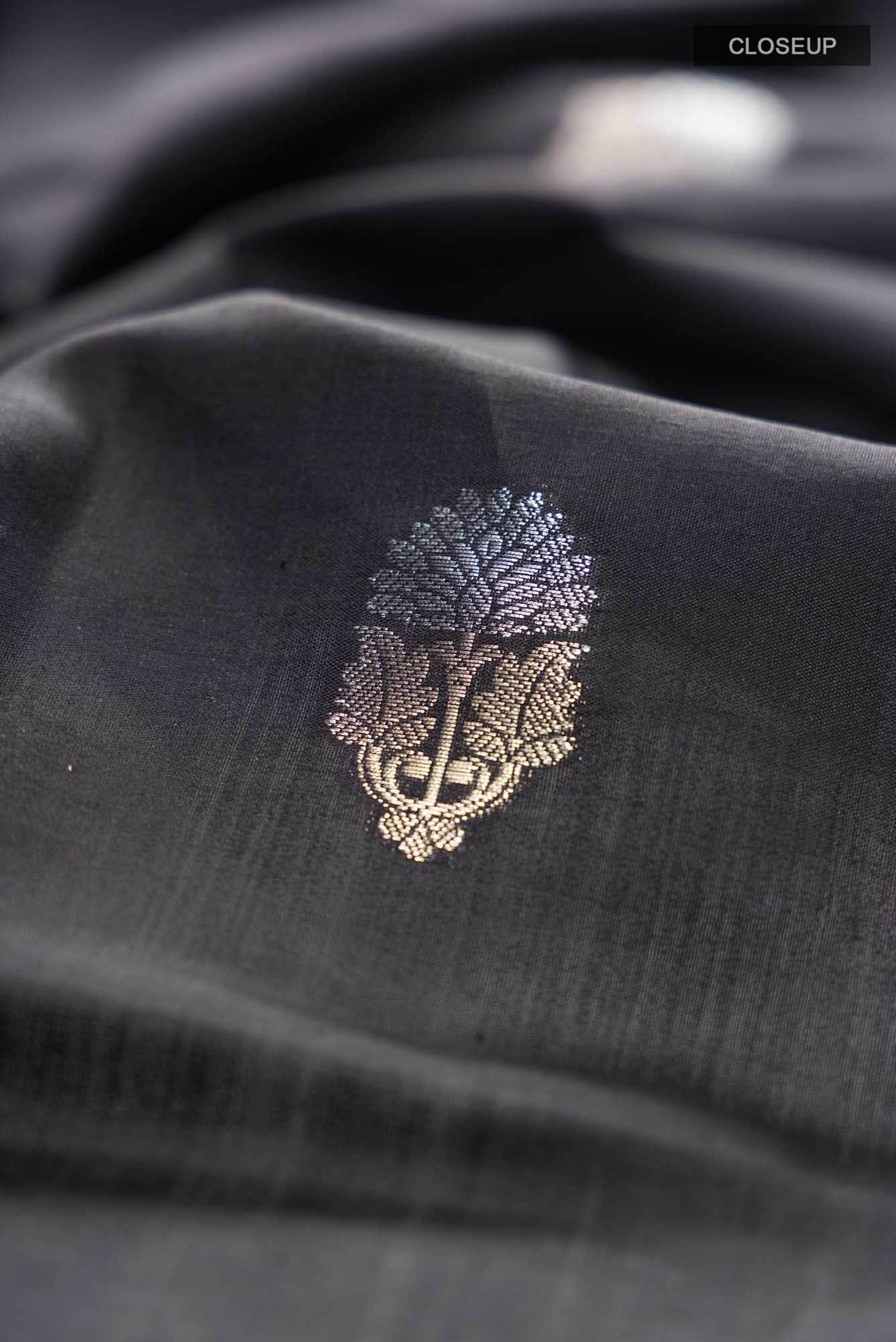 Black Banarasi Raw Silk Saree