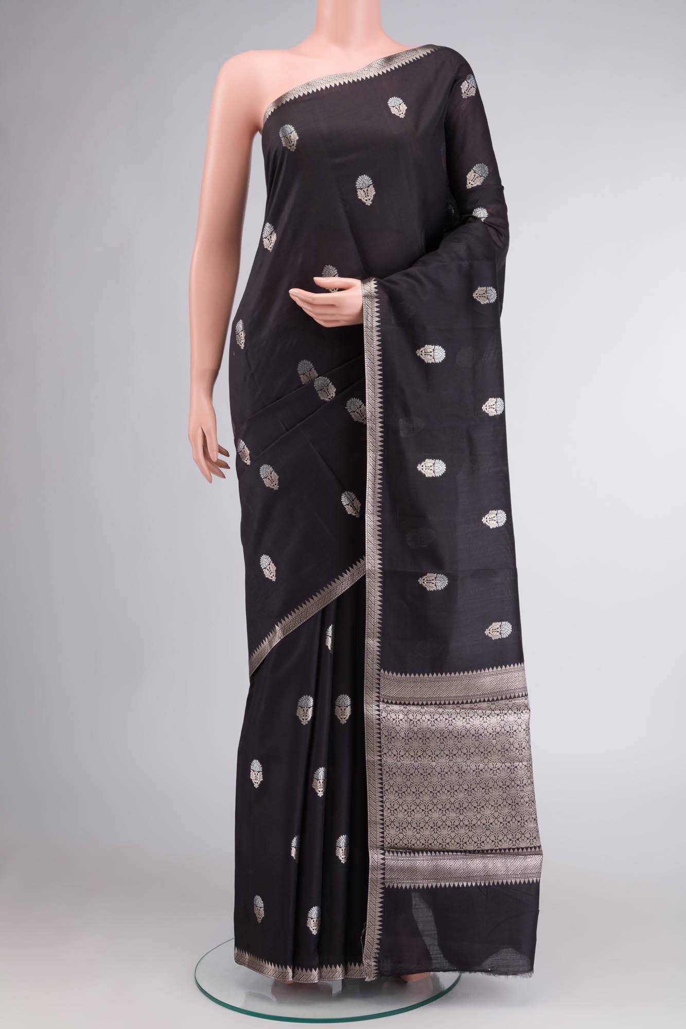 Black Banarasi Raw Silk Saree