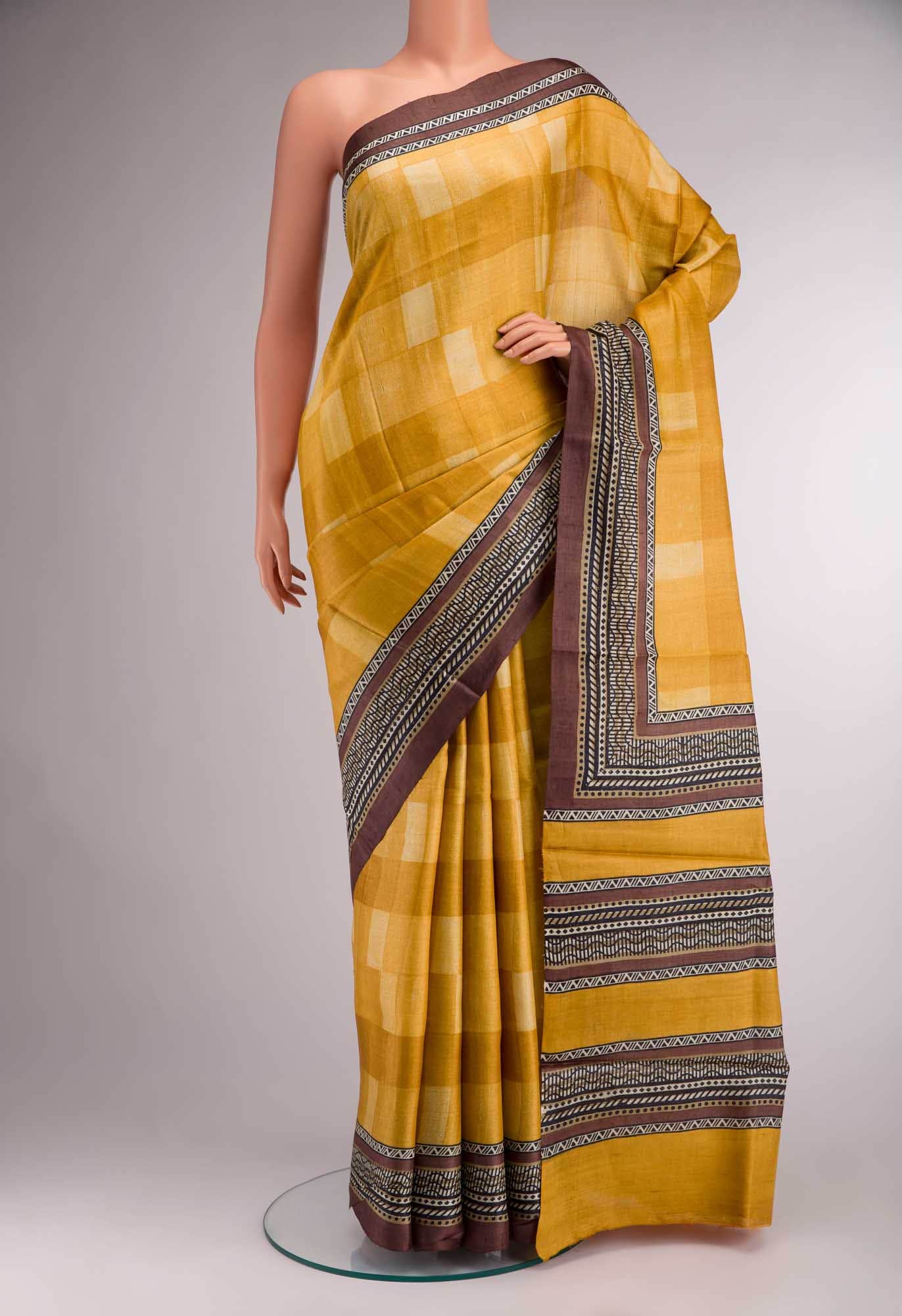 Yellow Bhagalpuri Tussar Silk Saree