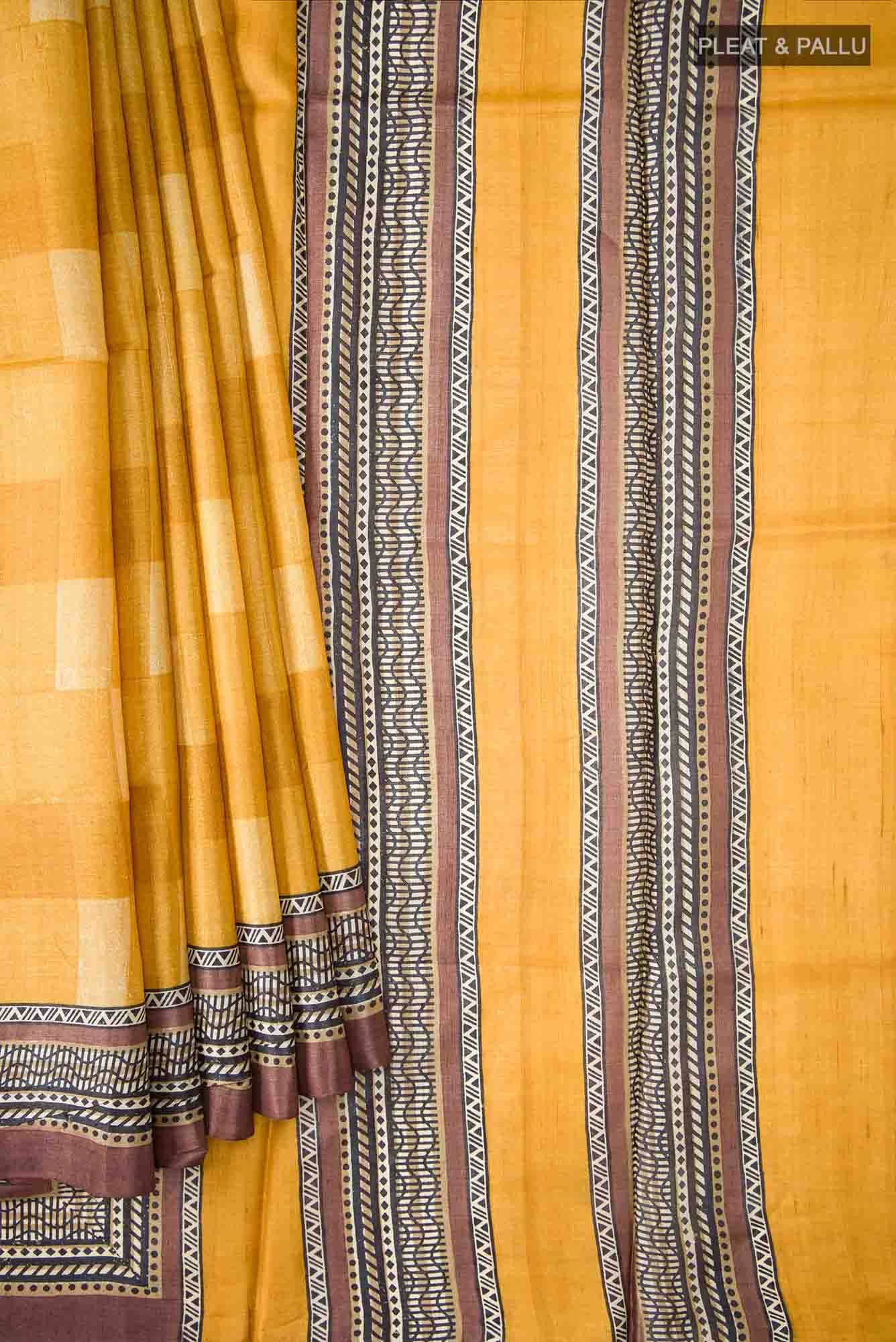Yellow Bhagalpuri Tussar Silk Saree