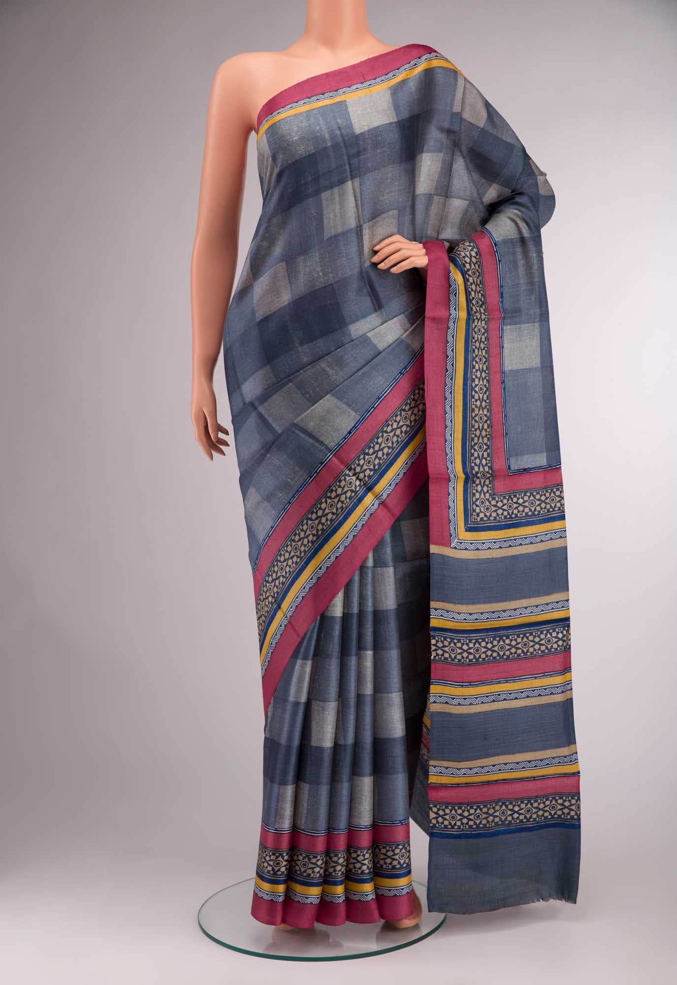 Grey Bhagalpuri Tussar Silk Saree