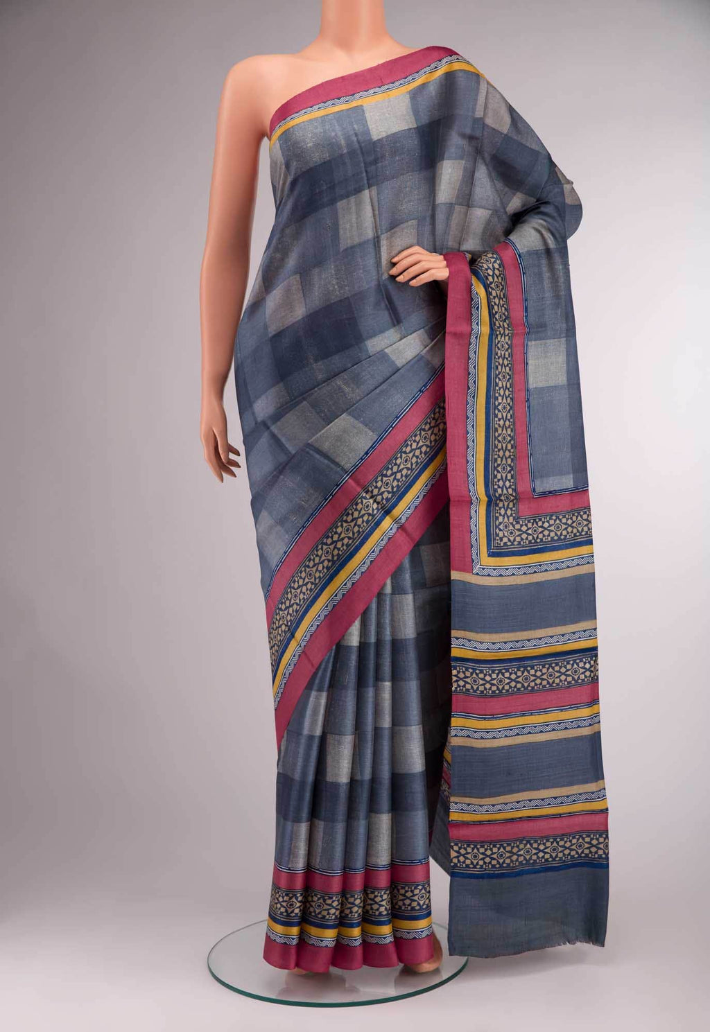 Grey Bhagalpuri Tussar Silk Saree