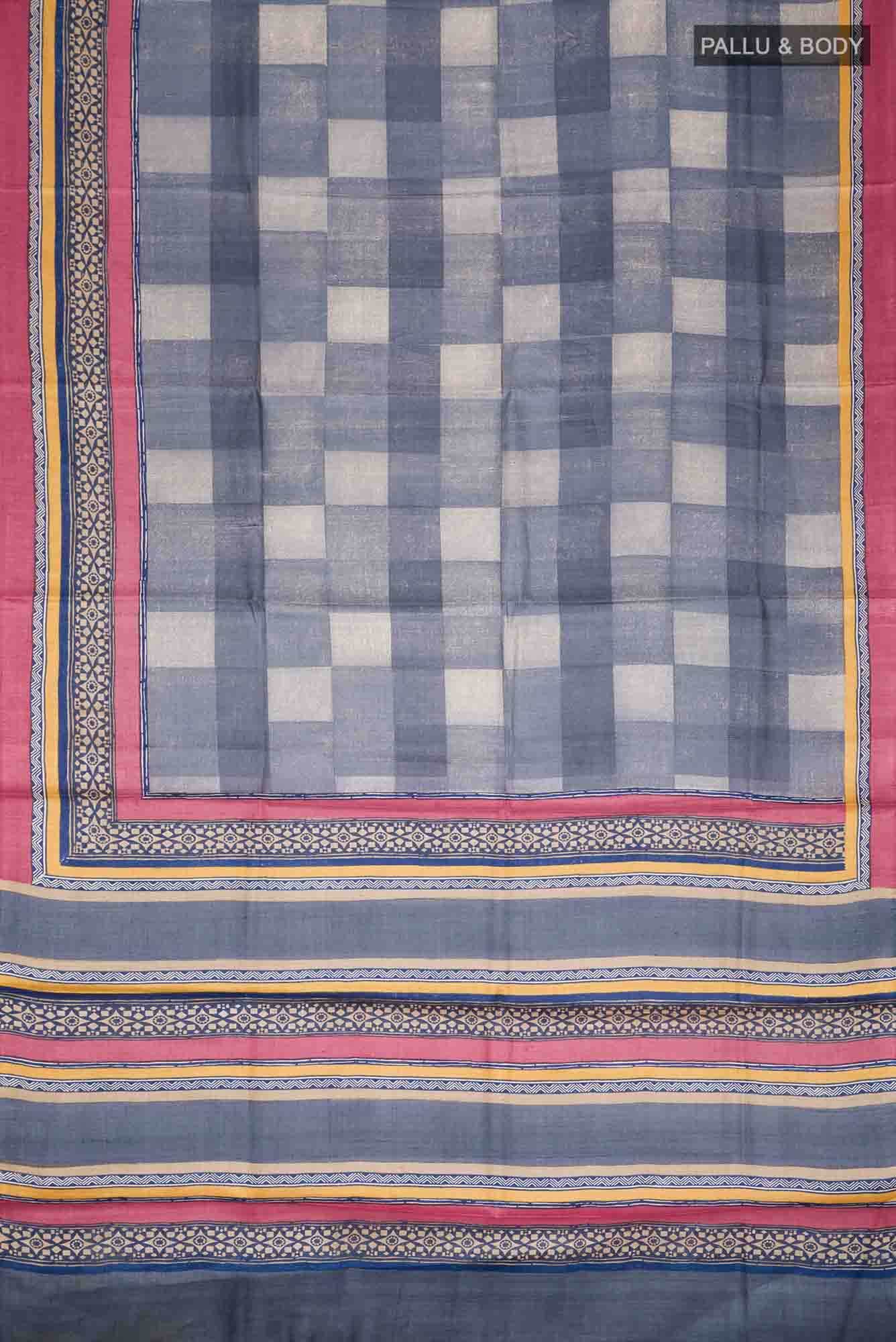 Grey Bhagalpuri Tussar Silk Saree