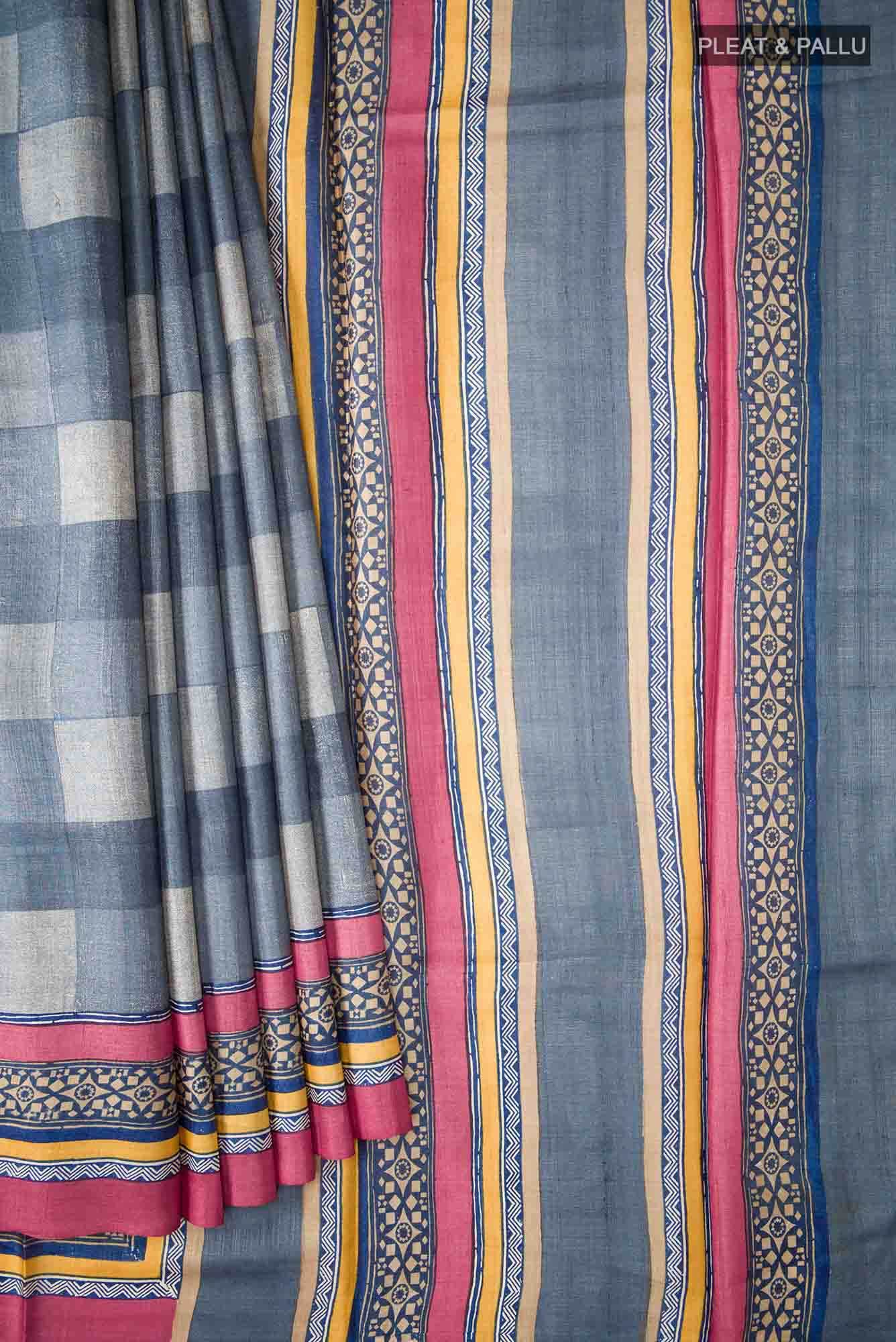 Grey Bhagalpuri Tussar Silk Saree