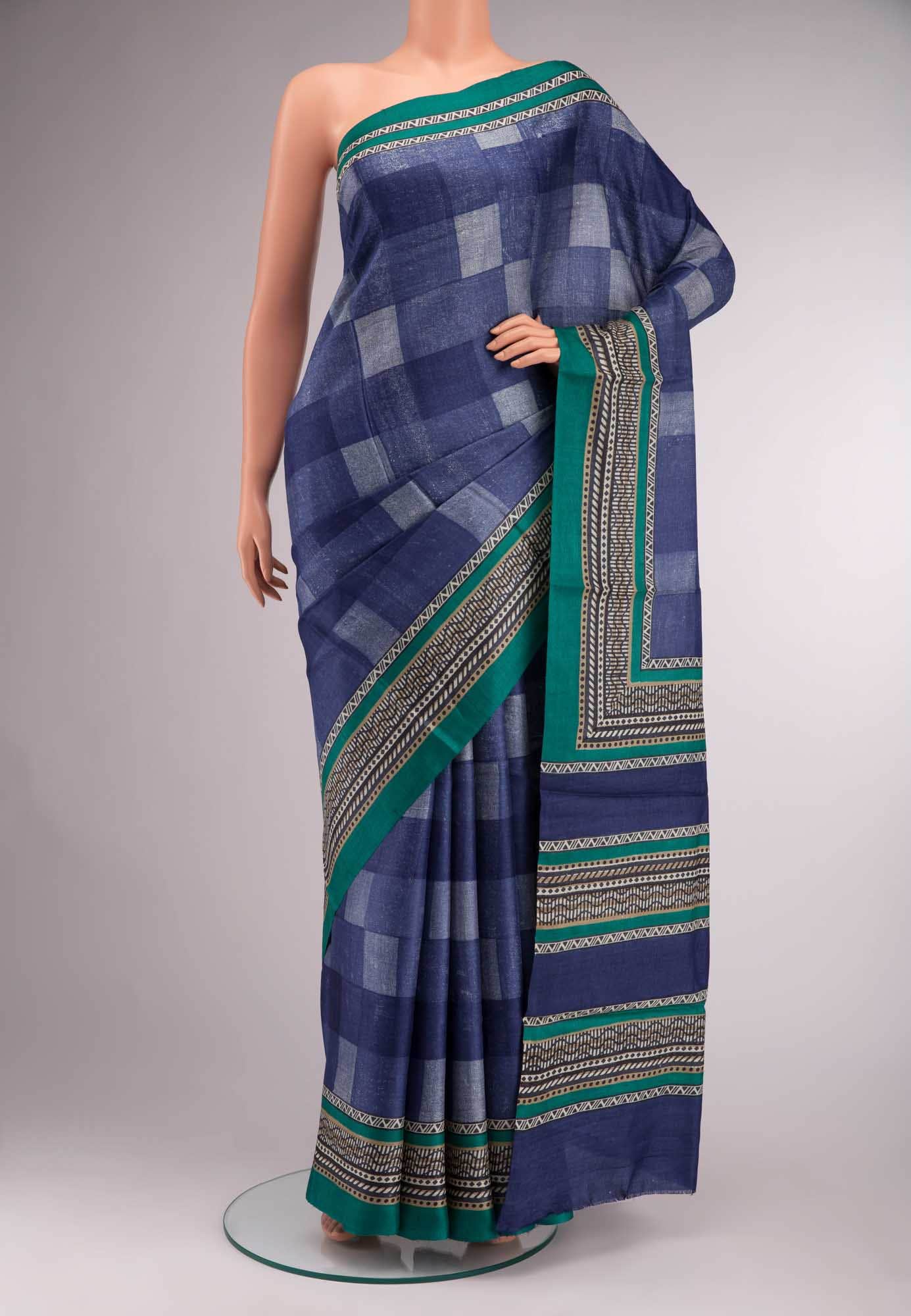 Blue Bhagalpuri Tussar Silk Saree