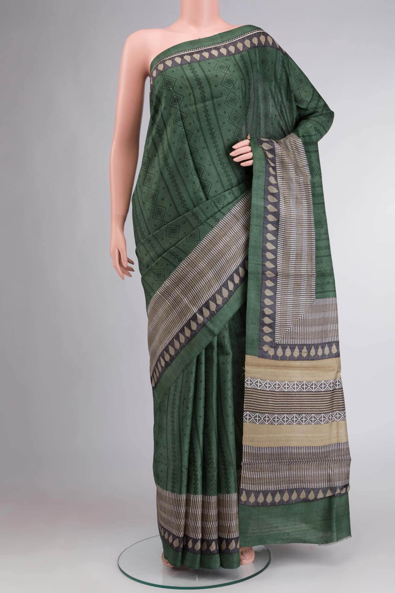 Green Bhagalpuri Tussar Silk Saree