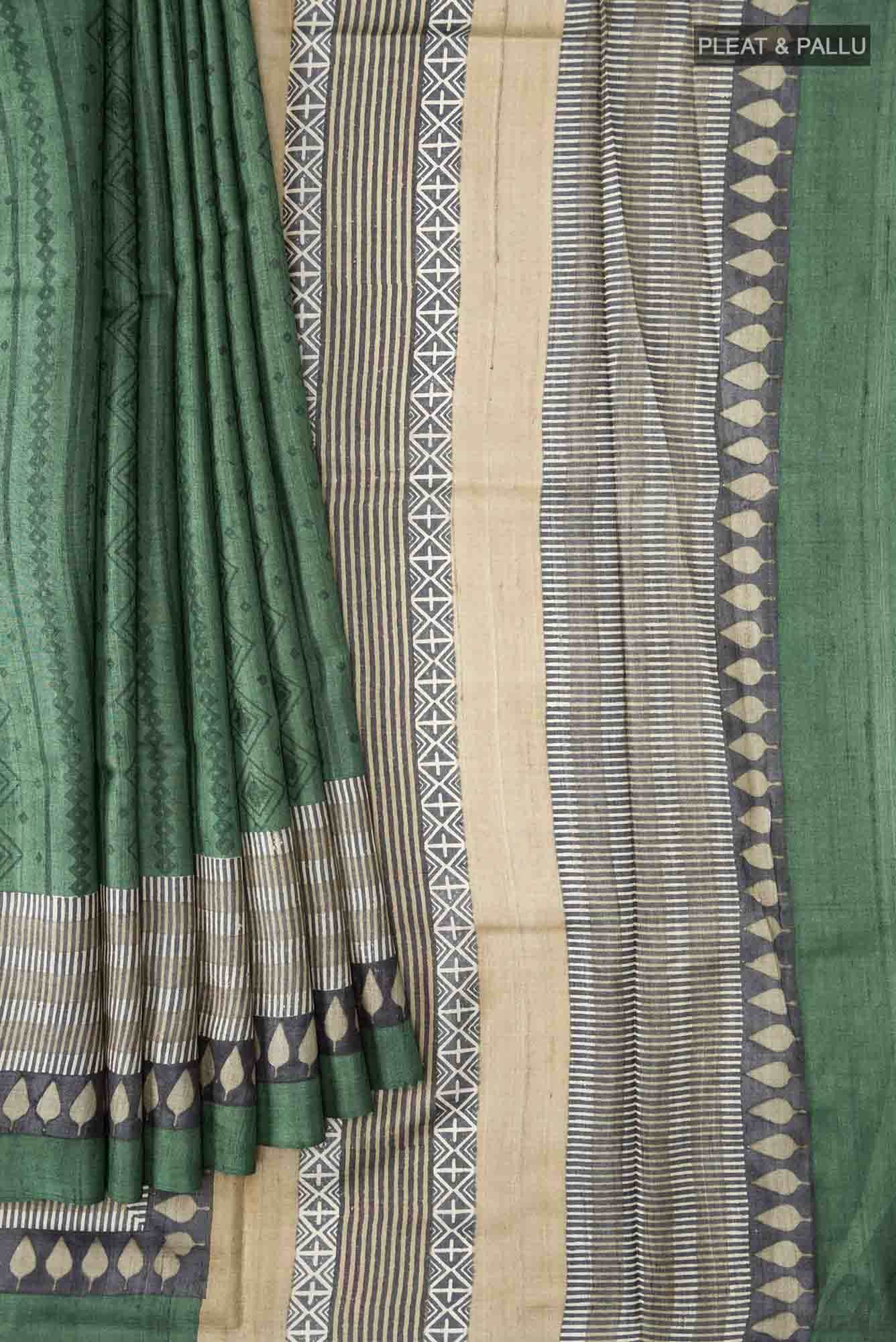 Green Bhagalpuri Tussar Silk Saree