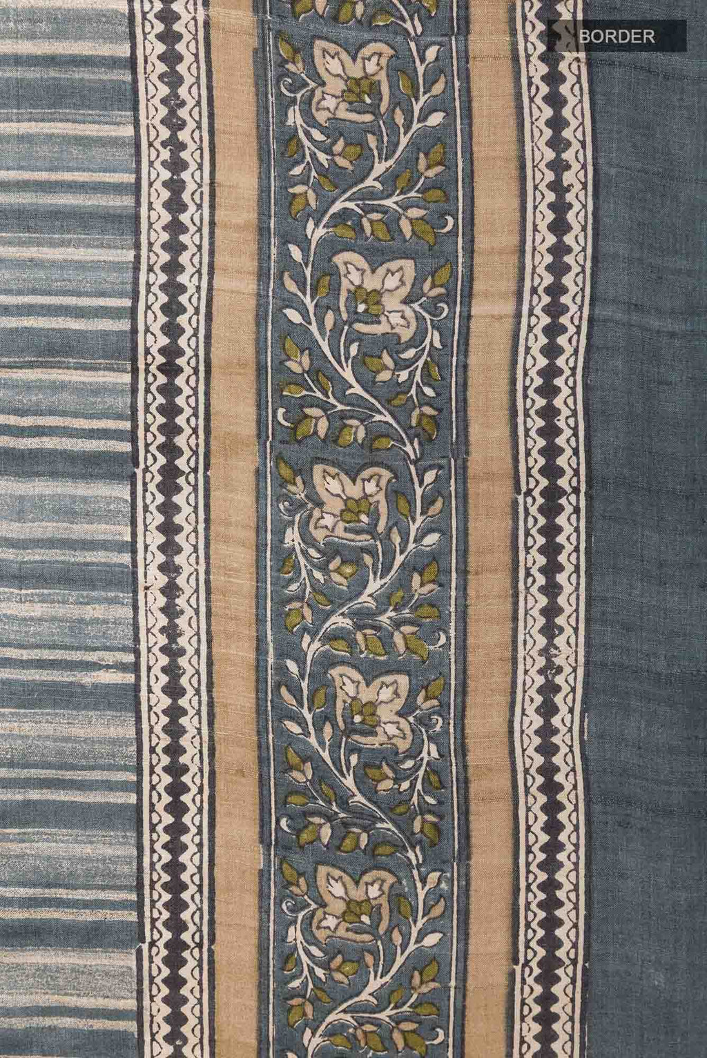 Blue Grey Tussar Silk Saree