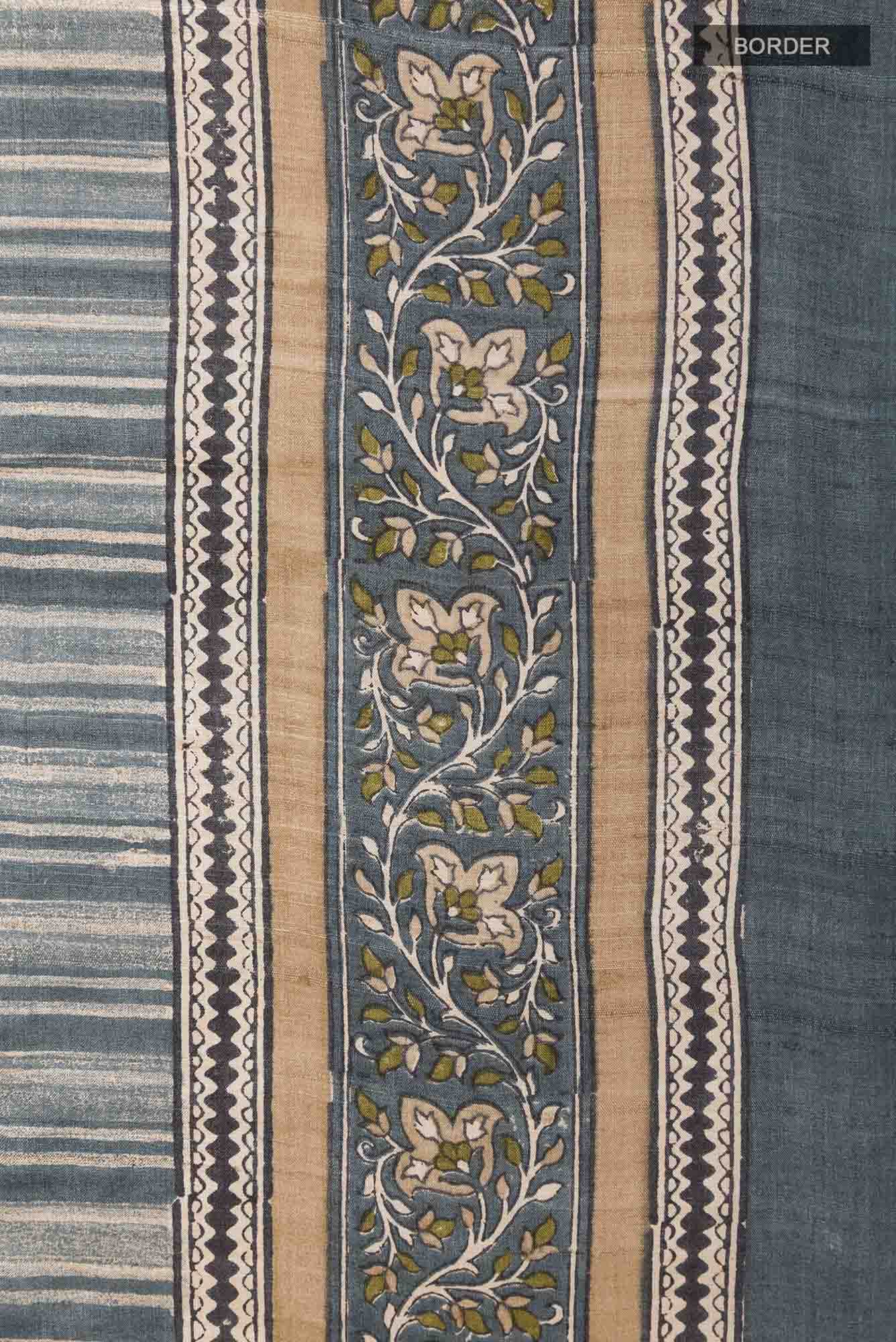 Blue Grey Tussar Silk Saree