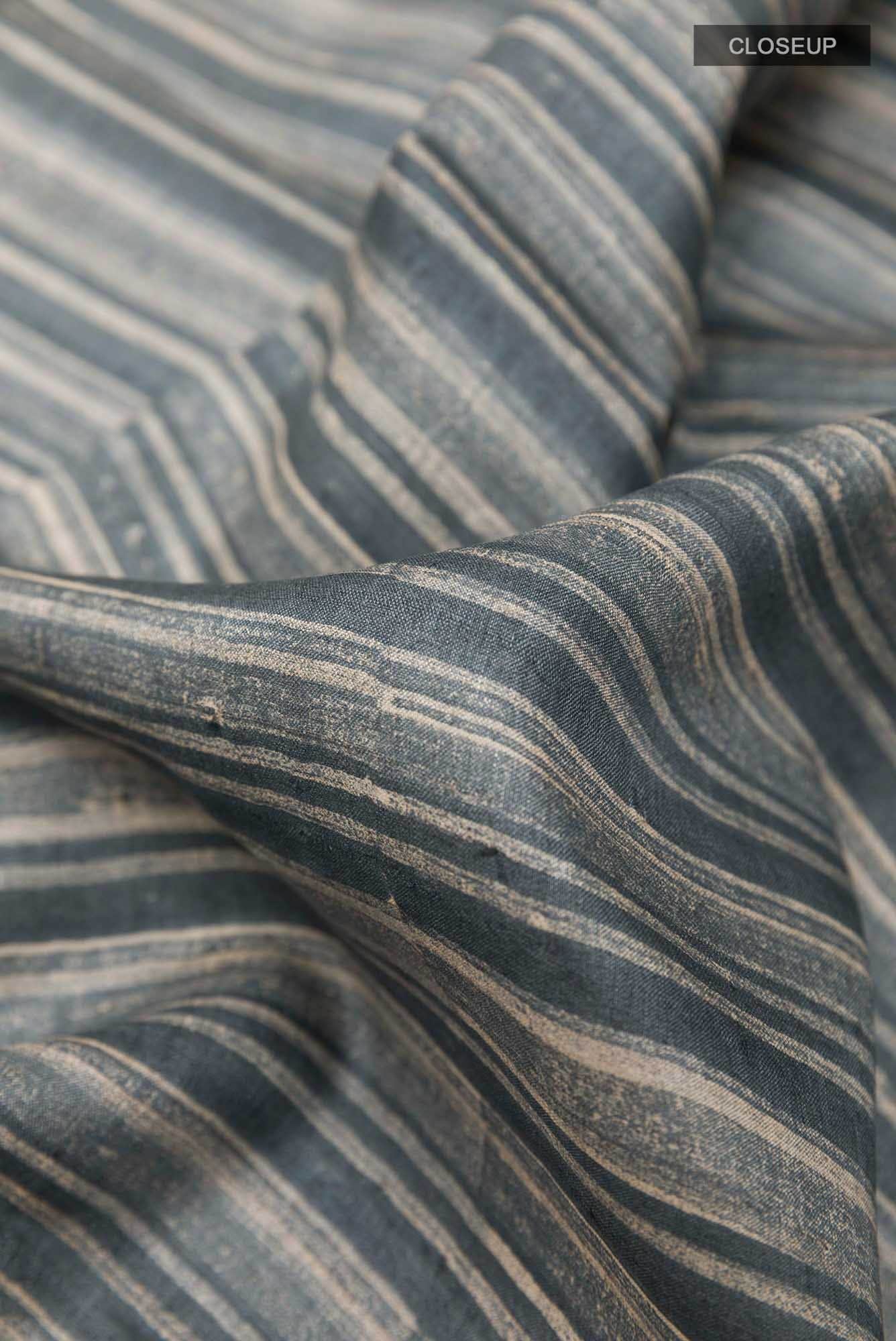 Blue Grey Tussar Silk Saree