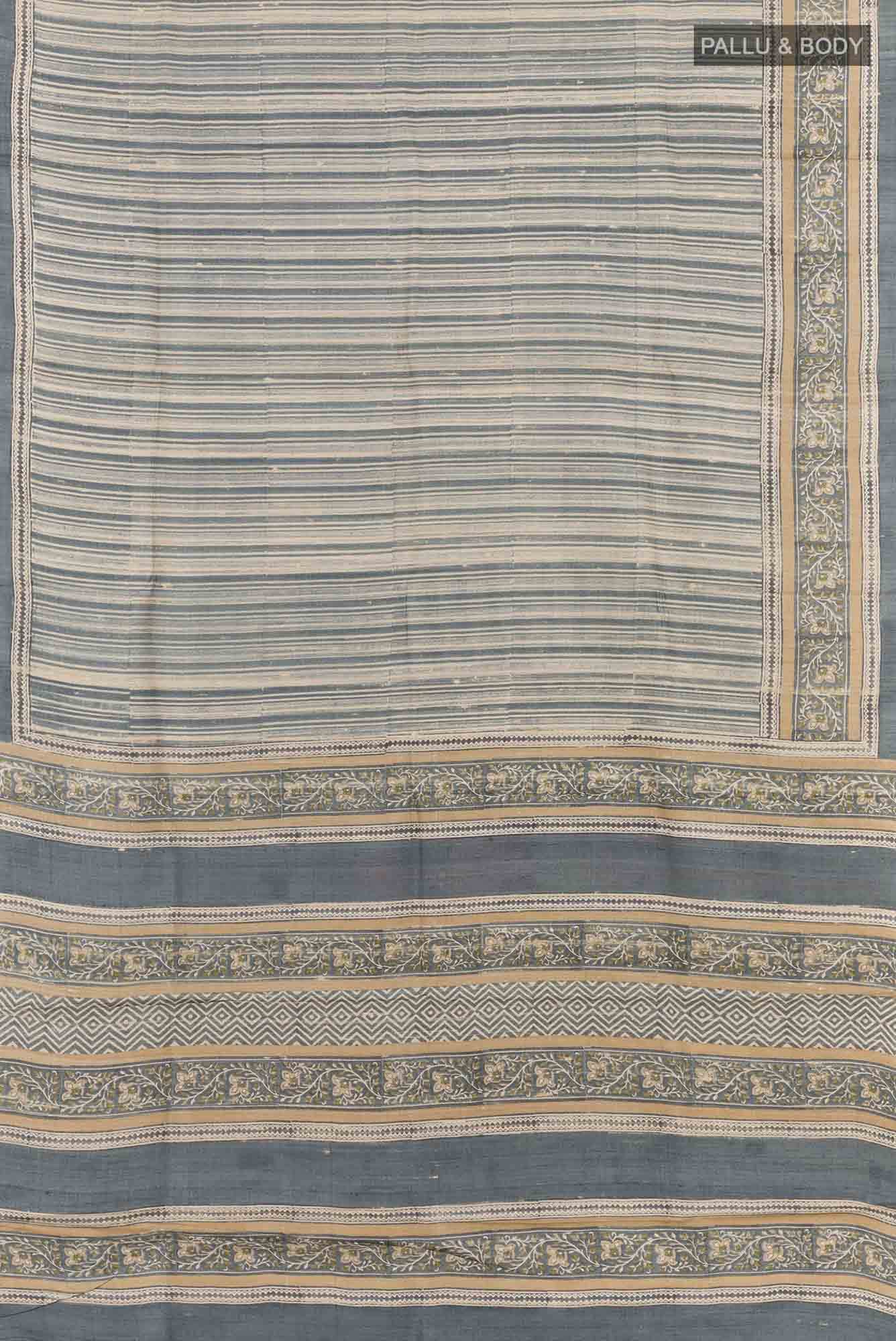 Blue Grey Tussar Silk Saree